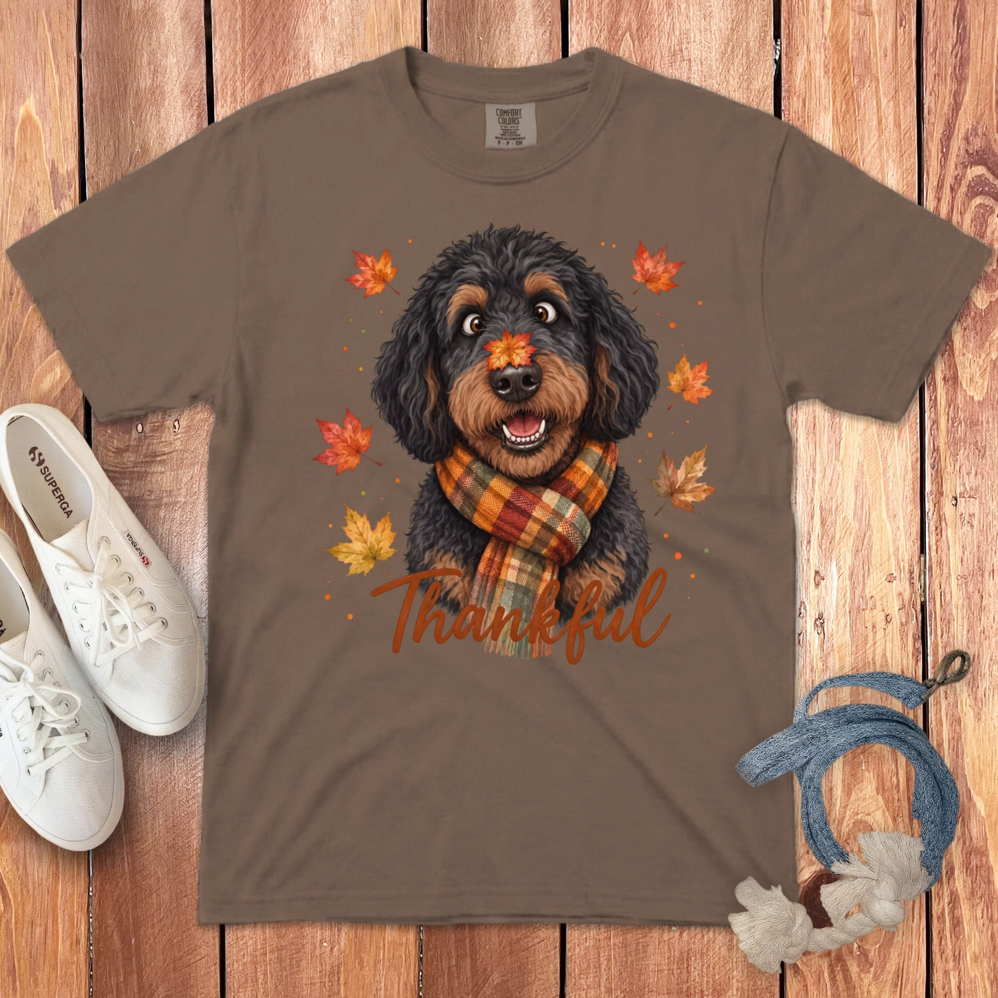 Phantom Goldendoodle Thankful Signature T-Shirt in Espresso / S by Puppy Jo