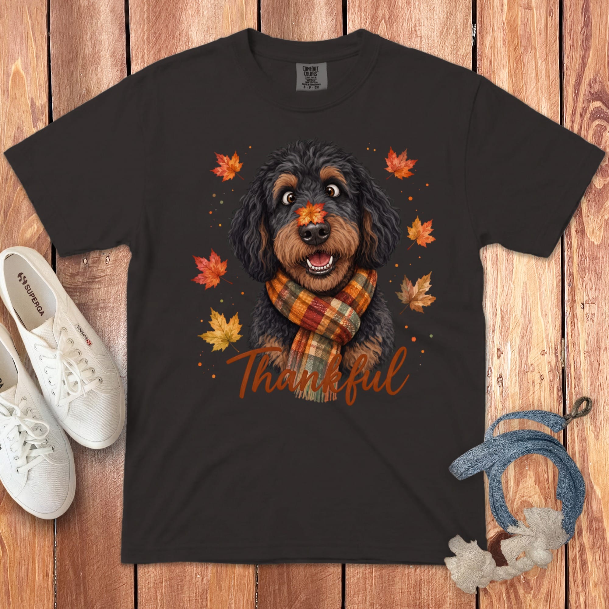 Phantom Goldendoodle Thankful Signature T-Shirt in Graphite / S by Puppy Jo