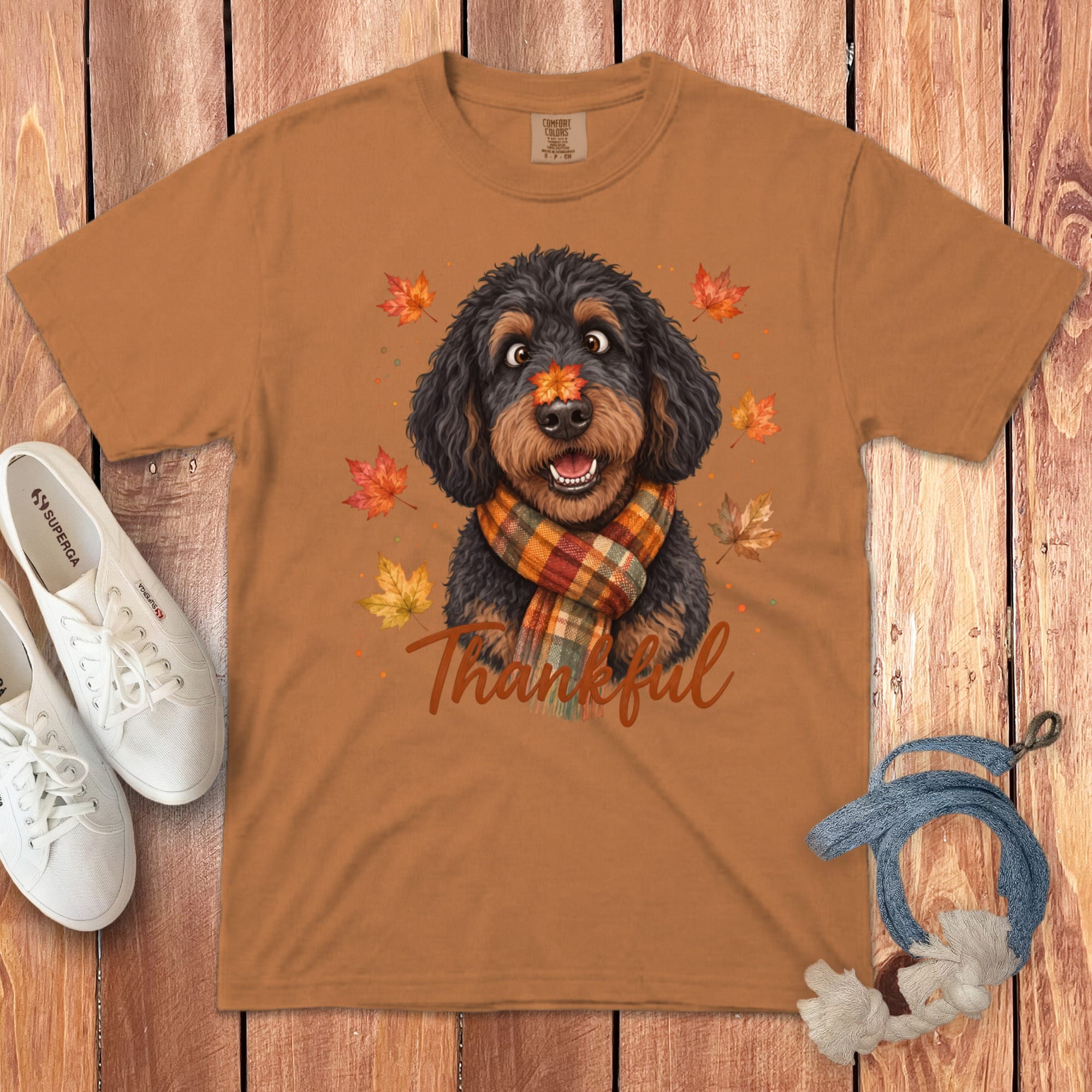Phantom Goldendoodle Thankful Signature T-Shirt in Yam / S by Puppy Jo