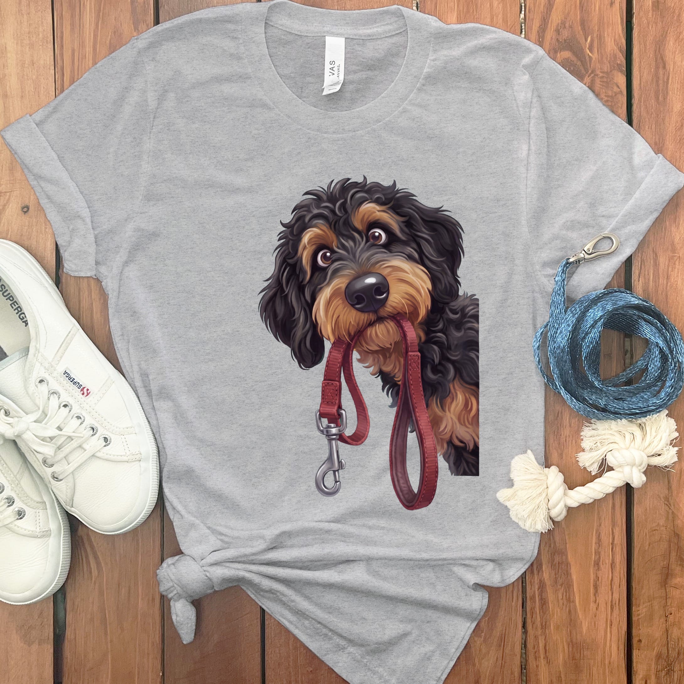 Phantom Goldendoodle Walk T-Shirt in Athletic Heather / S by Puppy Jo