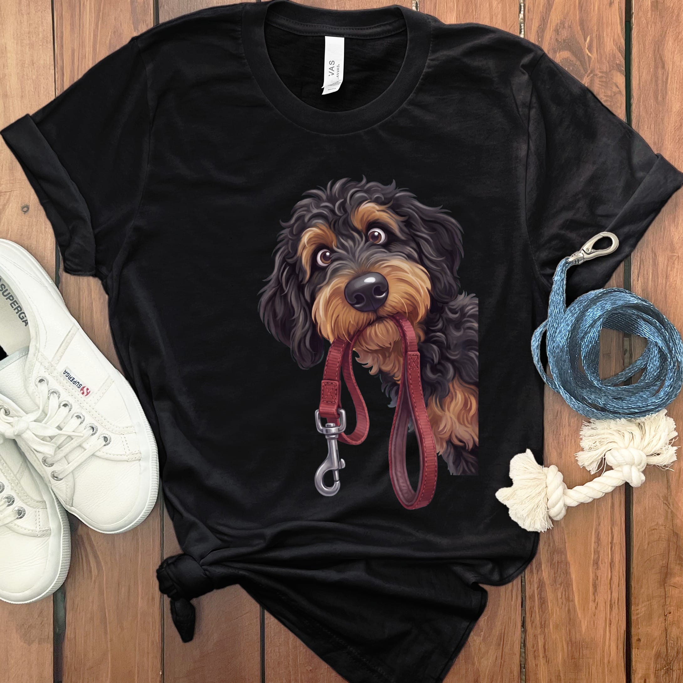 Phantom Goldendoodle Walk T-Shirt in Black / S by Puppy Jo