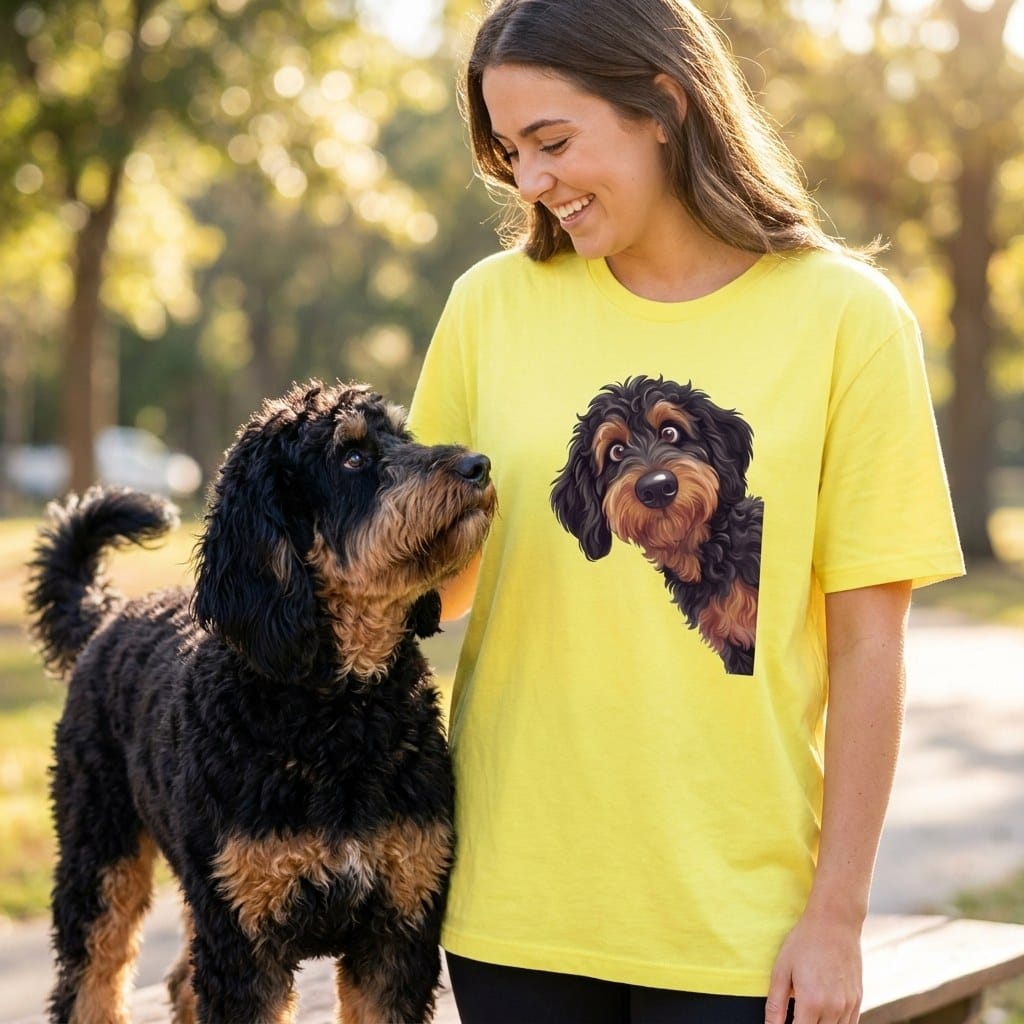 Phantom Goldendoodle Walk T-Shirt in by Puppy Jo