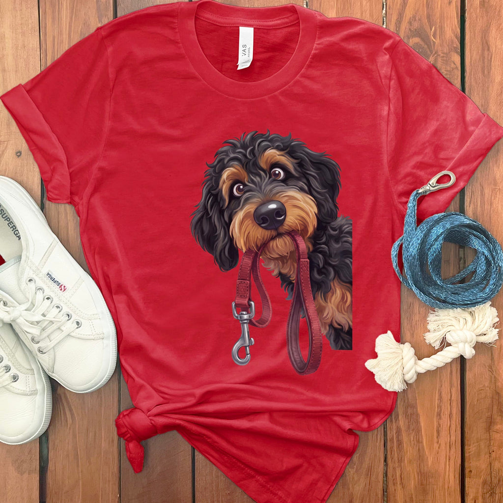 Phantom Goldendoodle Walk T-Shirt in Red / S by Puppy Jo