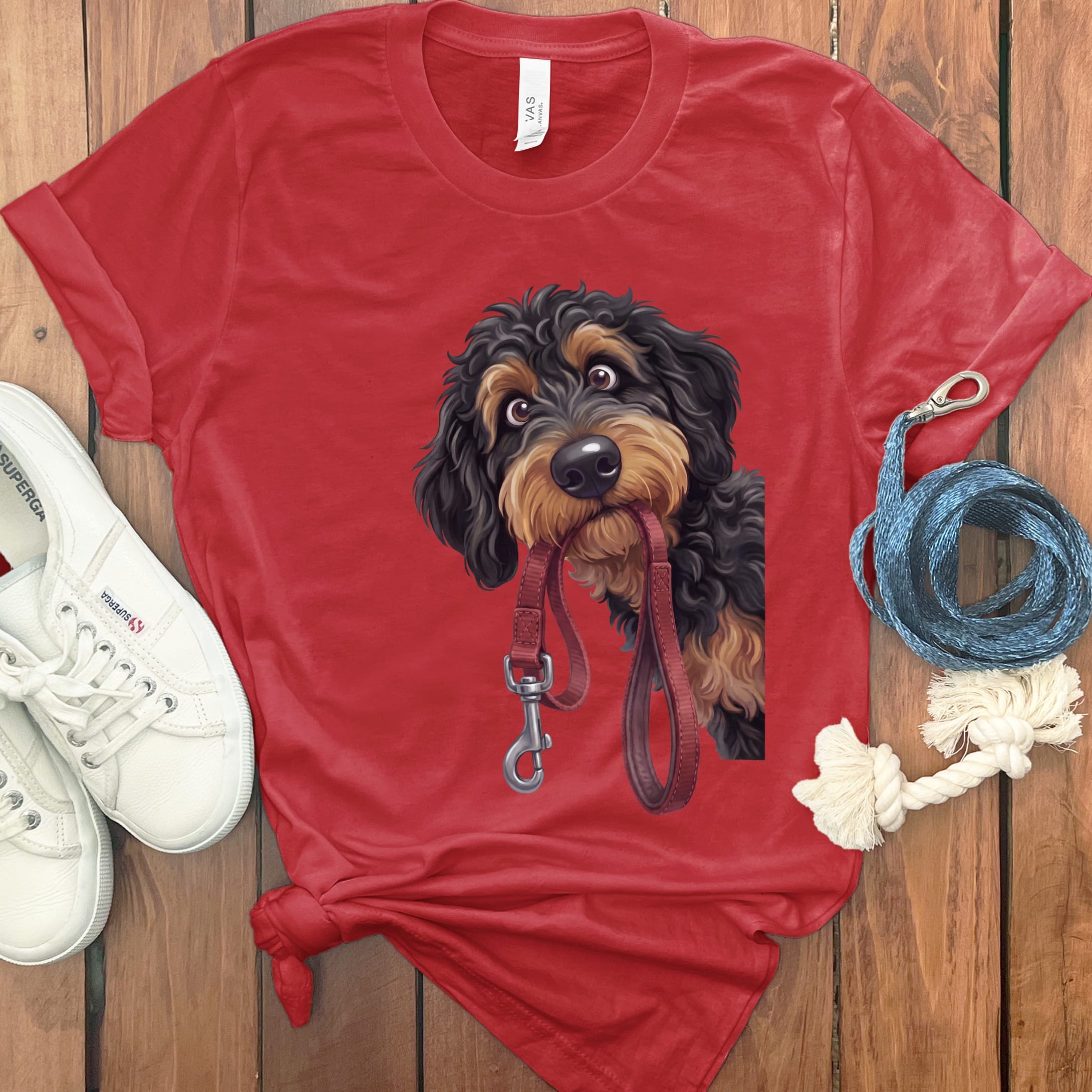 Phantom Goldendoodle Walk T-Shirt in Red / S by Puppy Jo