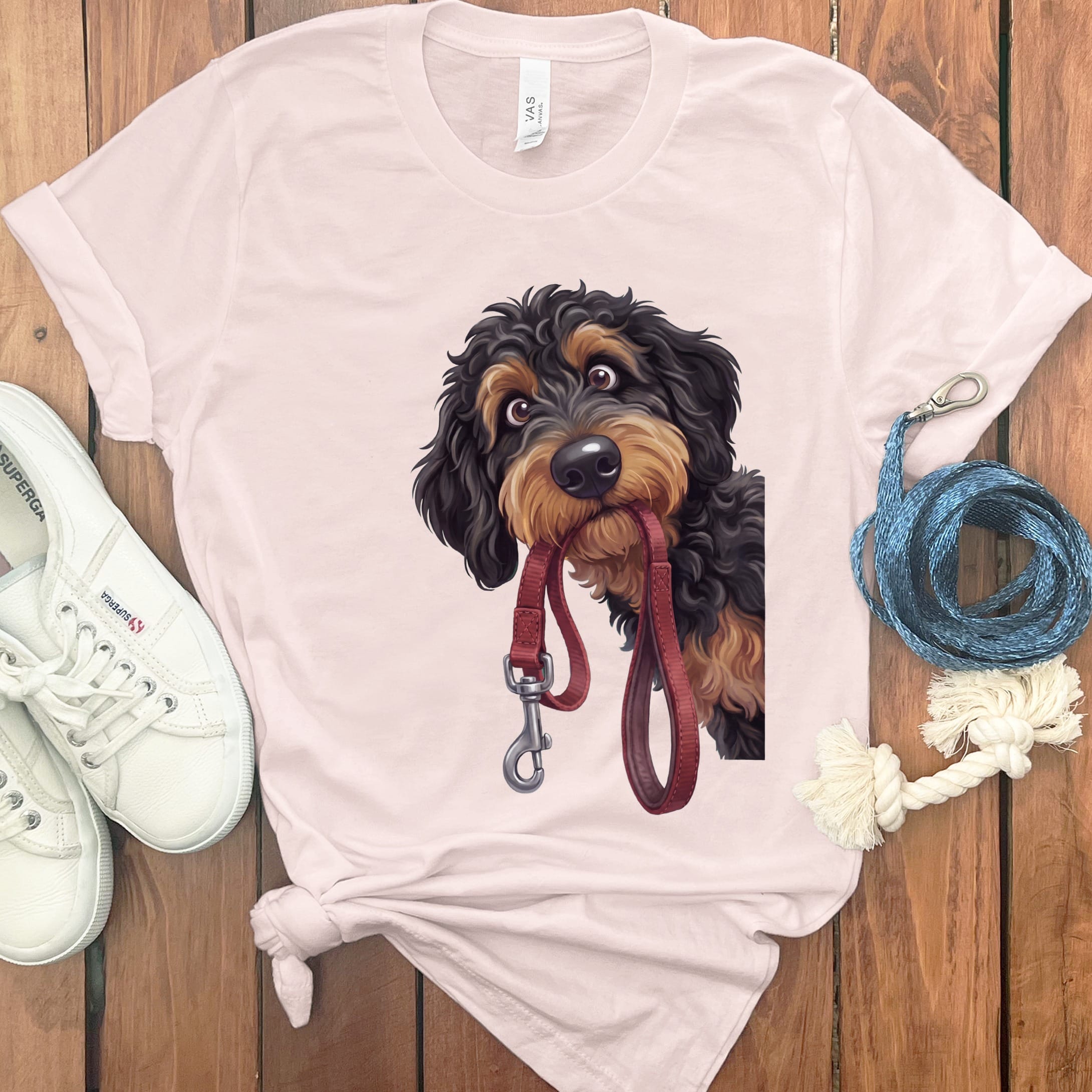 Phantom Goldendoodle Walk T-Shirt in Soft Pink / S by Puppy Jo