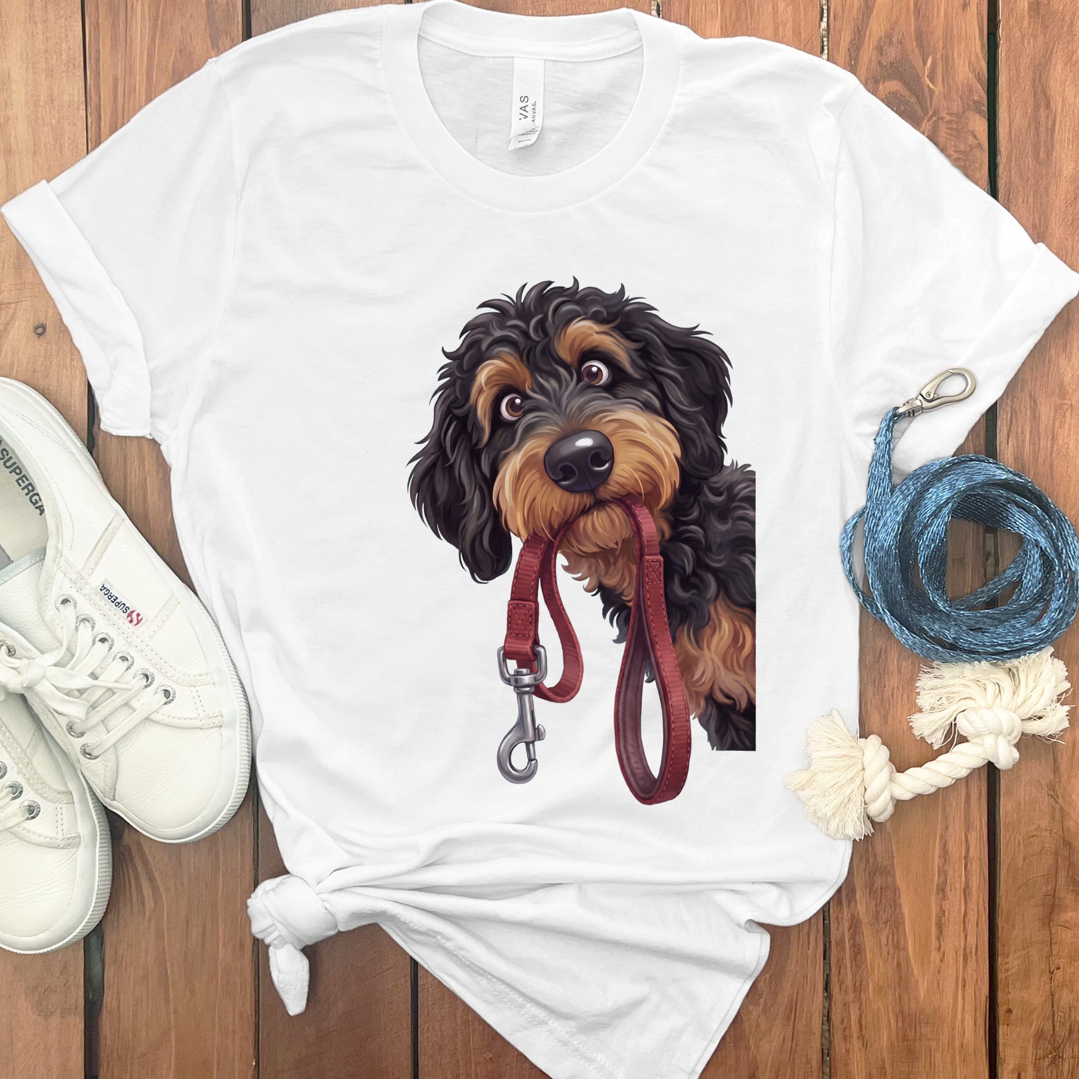 Phantom Goldendoodle Walk T-Shirt in White / S by Puppy Jo