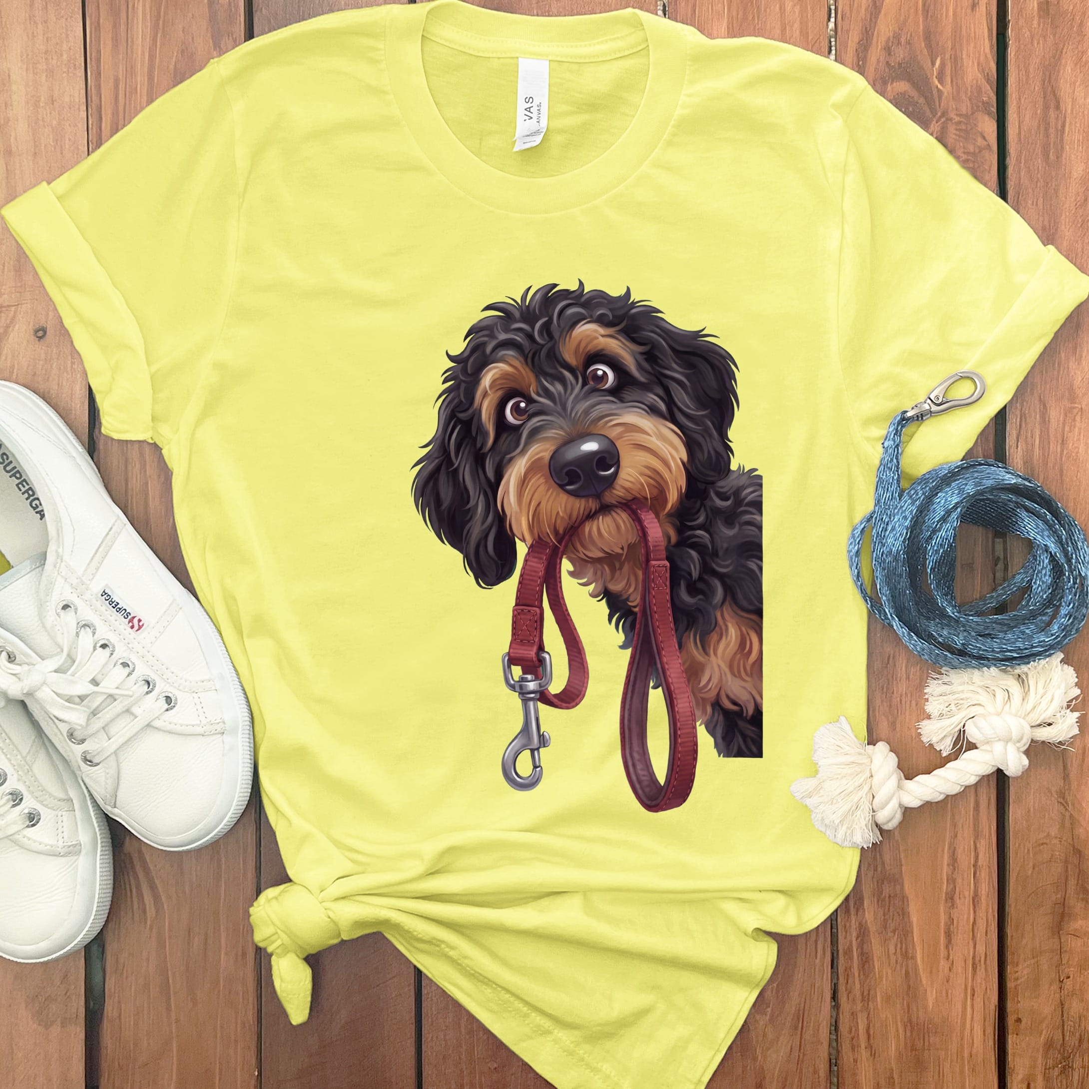 Phantom Goldendoodle Walk T-Shirt in Yellow / S by Puppy Jo