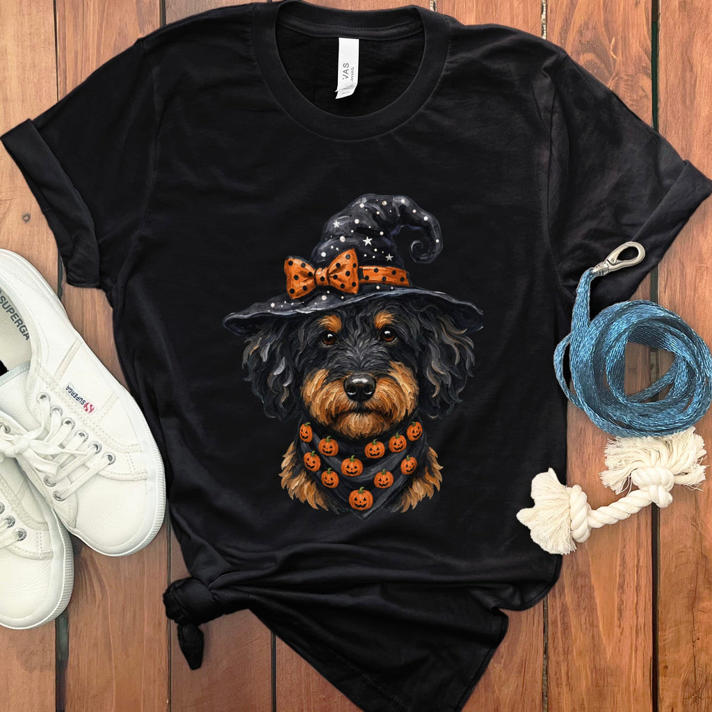 Phantom Goldendoodle Witch Hat T-Shirt in Black / S by MyDesigns