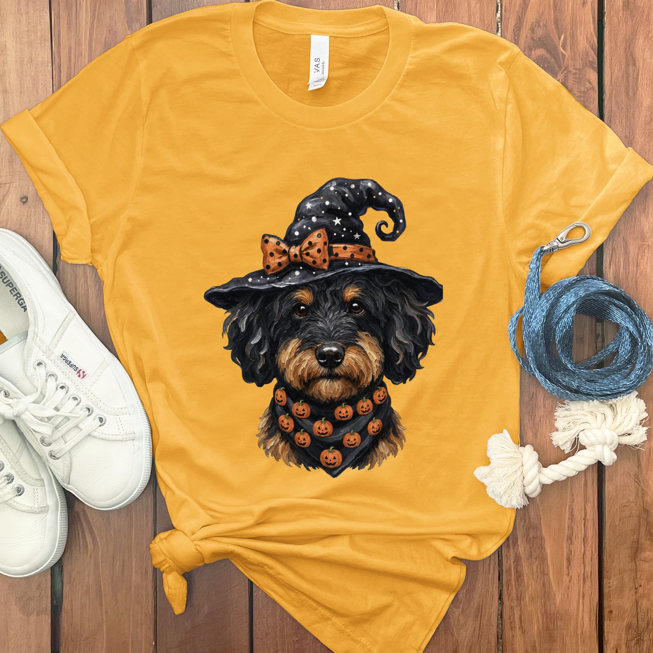 Phantom Goldendoodle Witch Hat T-Shirt in Gold / S by MyDesigns