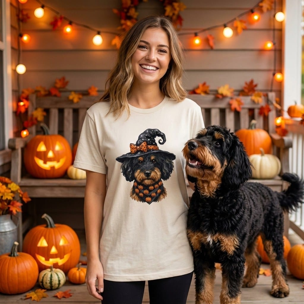 Phantom Goldendoodle Witch Hat T-Shirt in by MyDesigns