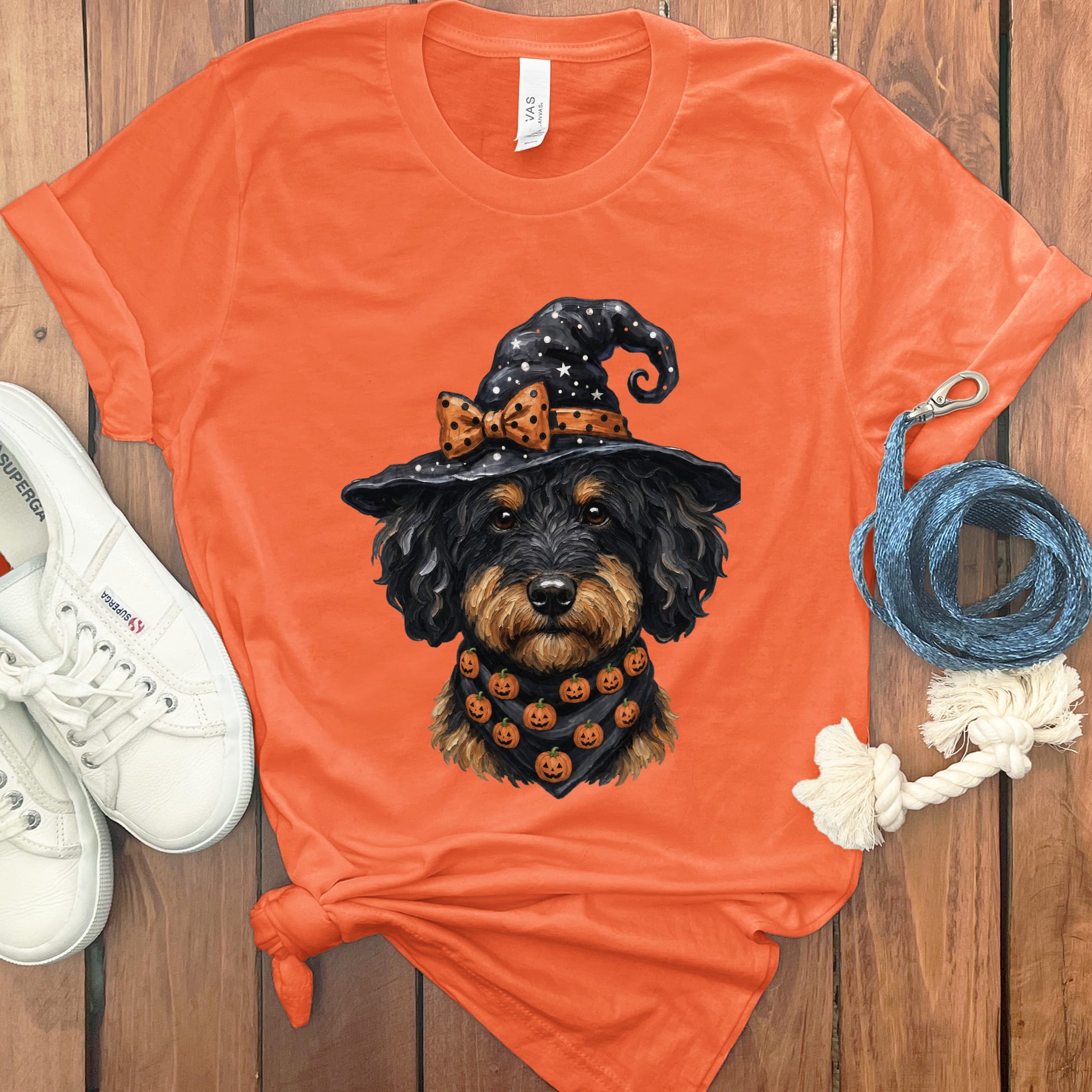 Phantom Goldendoodle Witch Hat T-Shirt in Orange / S by MyDesigns