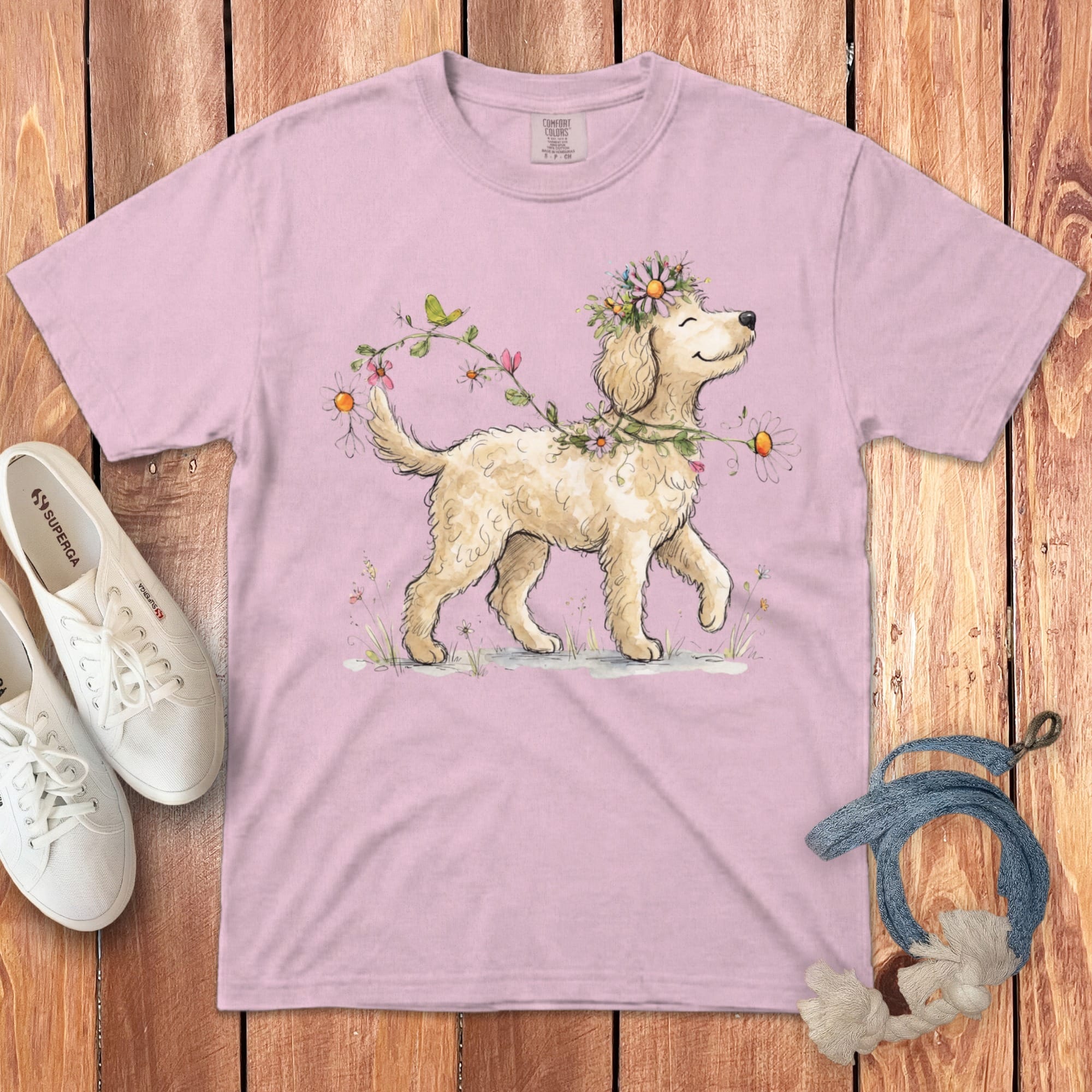 Prancing Cream Doodle Signature T-Shirt in Blossom / S by Puppy Jo