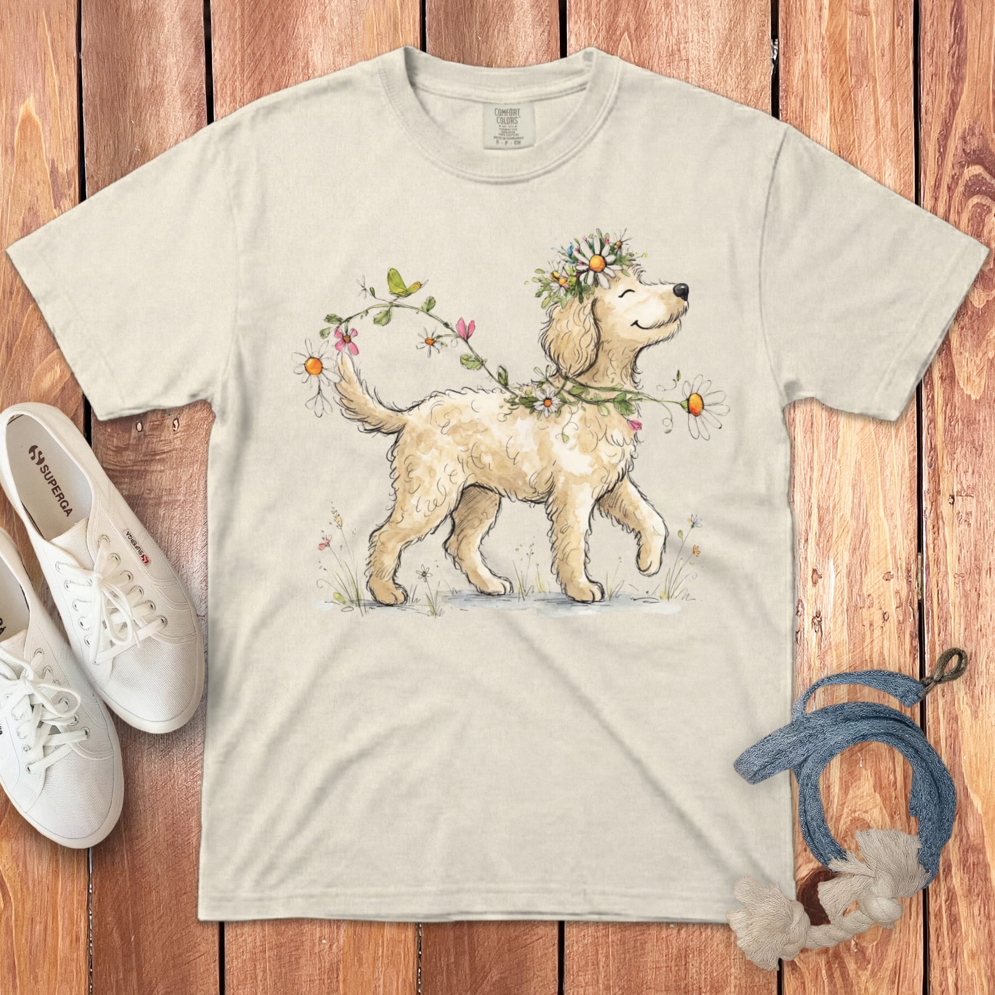 Prancing Cream Doodle Signature T-Shirt in Ivory / S by Puppy Jo