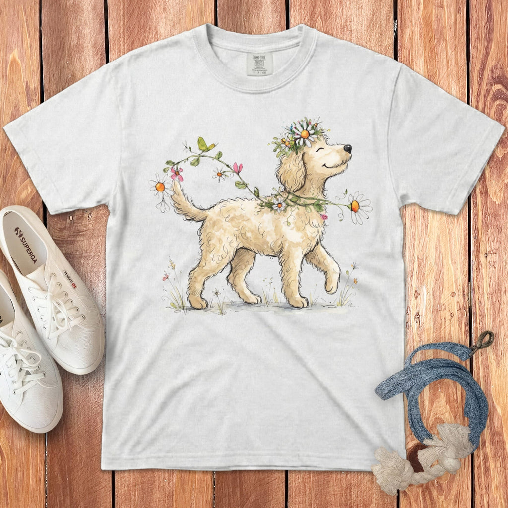 Prancing Cream Doodle Signature T-Shirt in White / S by Puppy Jo