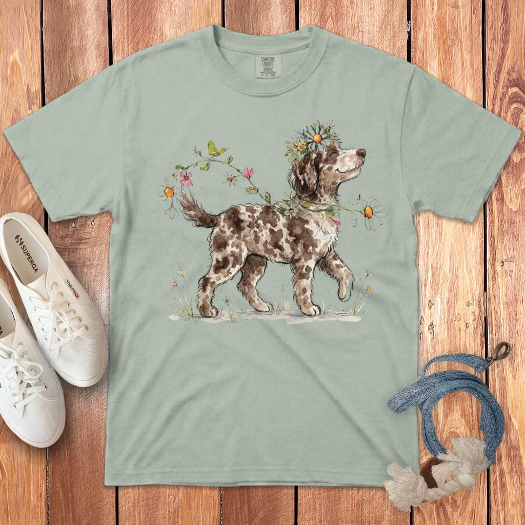 Prancing Floral Aussiedoodle Signature T-Shirt in Bay / S by Puppy Jo