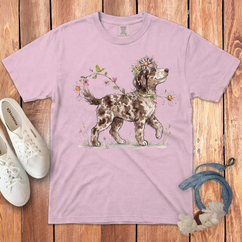 Prancing Floral Aussiedoodle Signature T-Shirt in Blossom / S by Puppy Jo