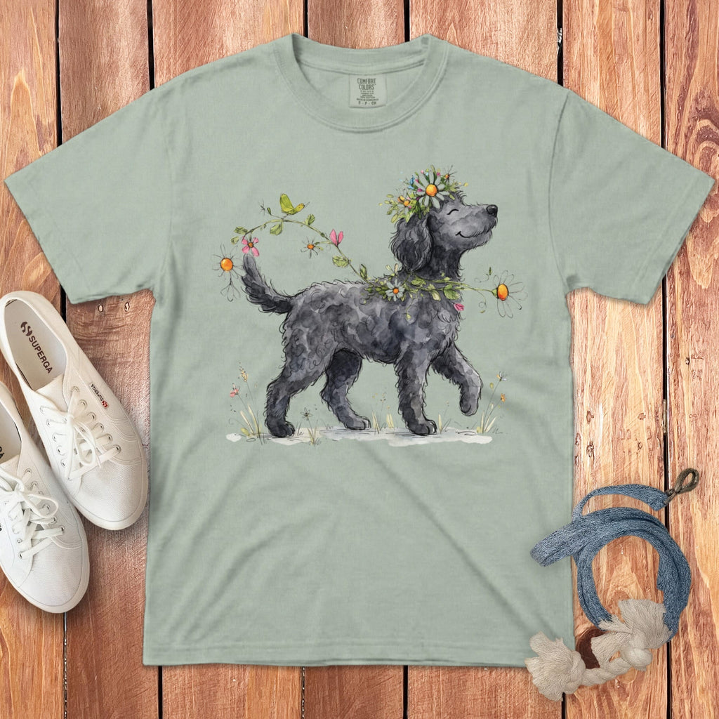 Prancing Floral Black Doodle Signature T-Shirt in Bay / S by Puppy Jo