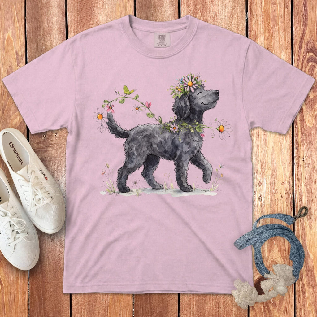 Prancing Floral Black Doodle Signature T-Shirt in Blossom / S by Puppy Jo
