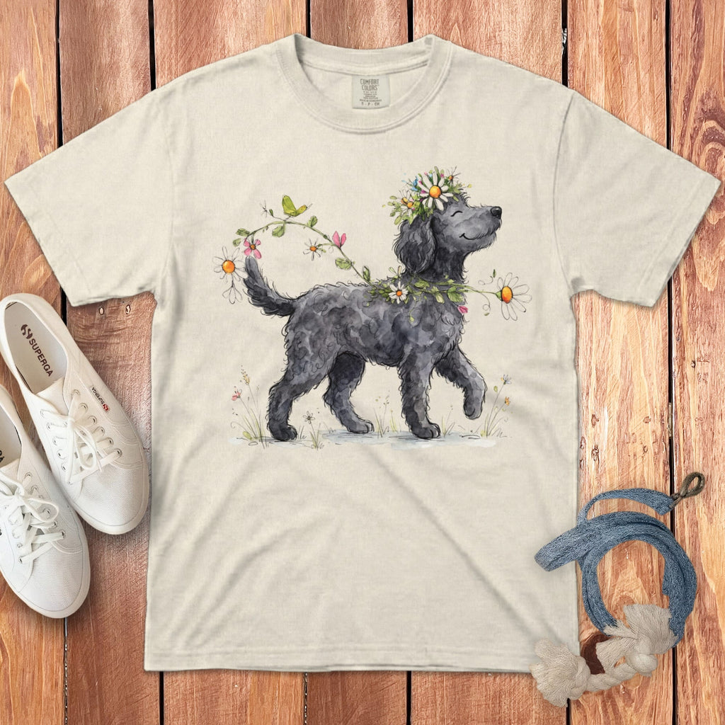 Prancing Floral Black Doodle Signature T-Shirt in Ivory / S by Puppy Jo