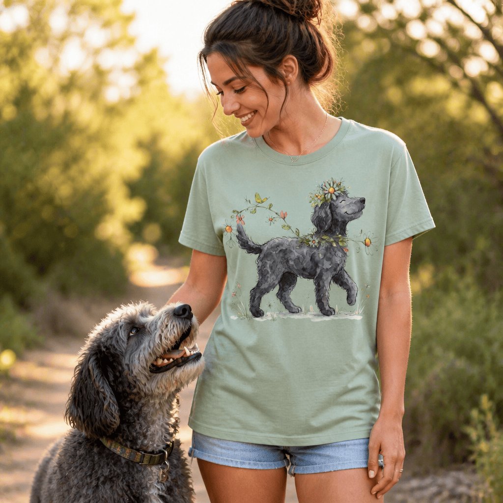 Prancing Floral Black Doodle Signature T-Shirt in by Puppy Jo