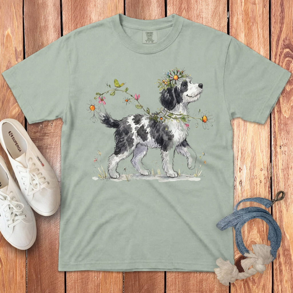 Prancing Floral Sheepadoodle Signature T-Shirt in Bay / S by Puppy Jo