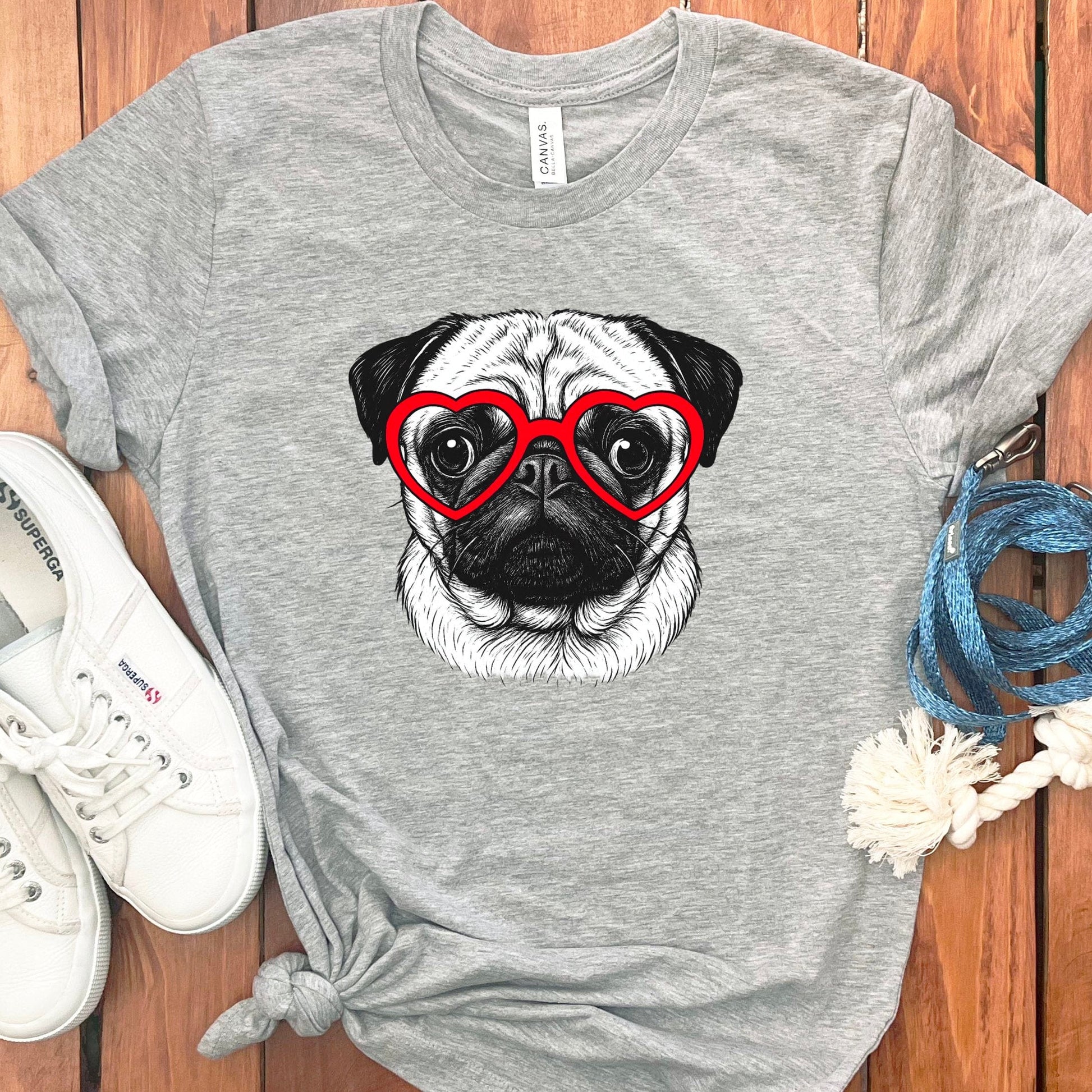 Pug with Heart Glasses Graphic Tee Shirt product type