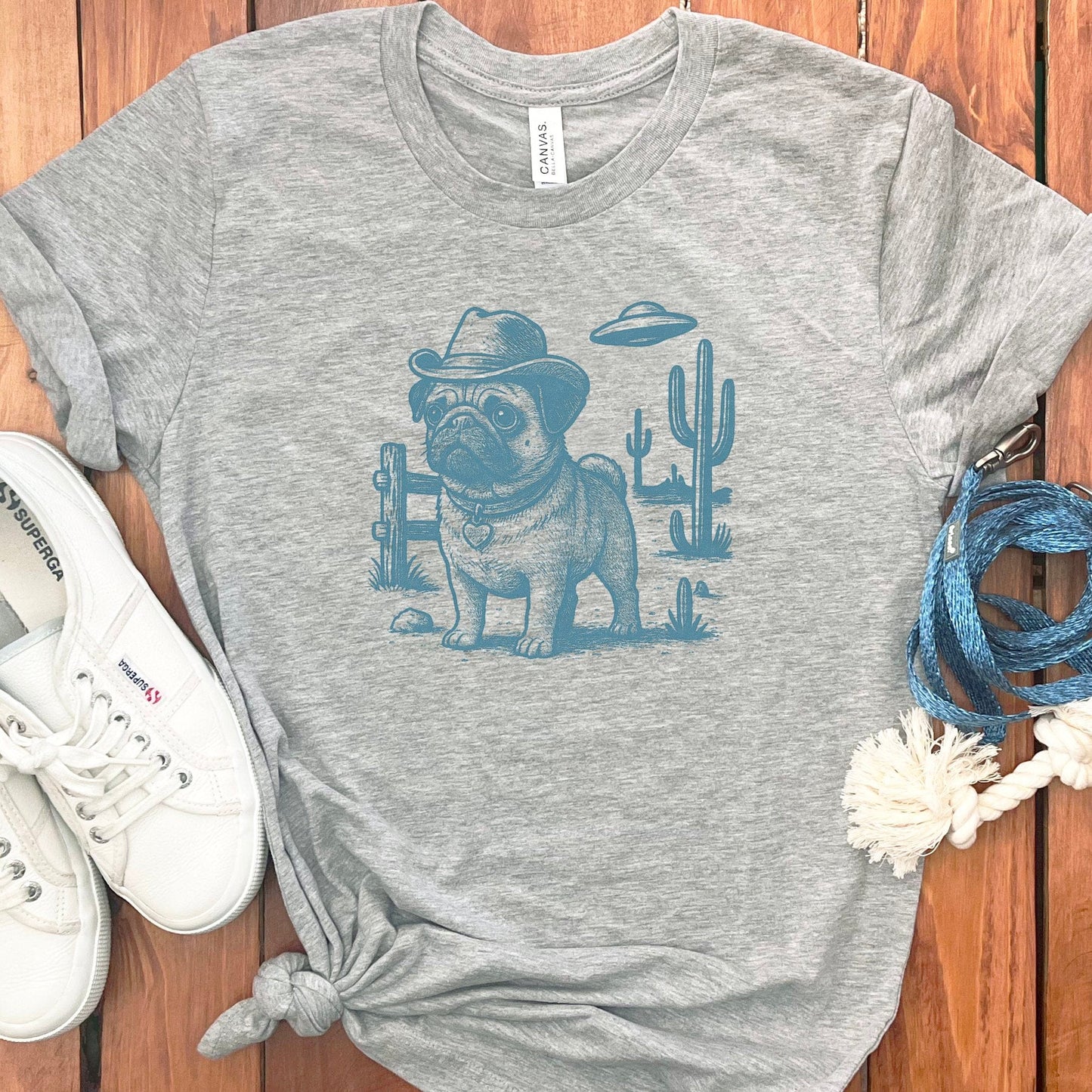 Cowboy Pug Graphic T-shirt Fun Casual Wear product type