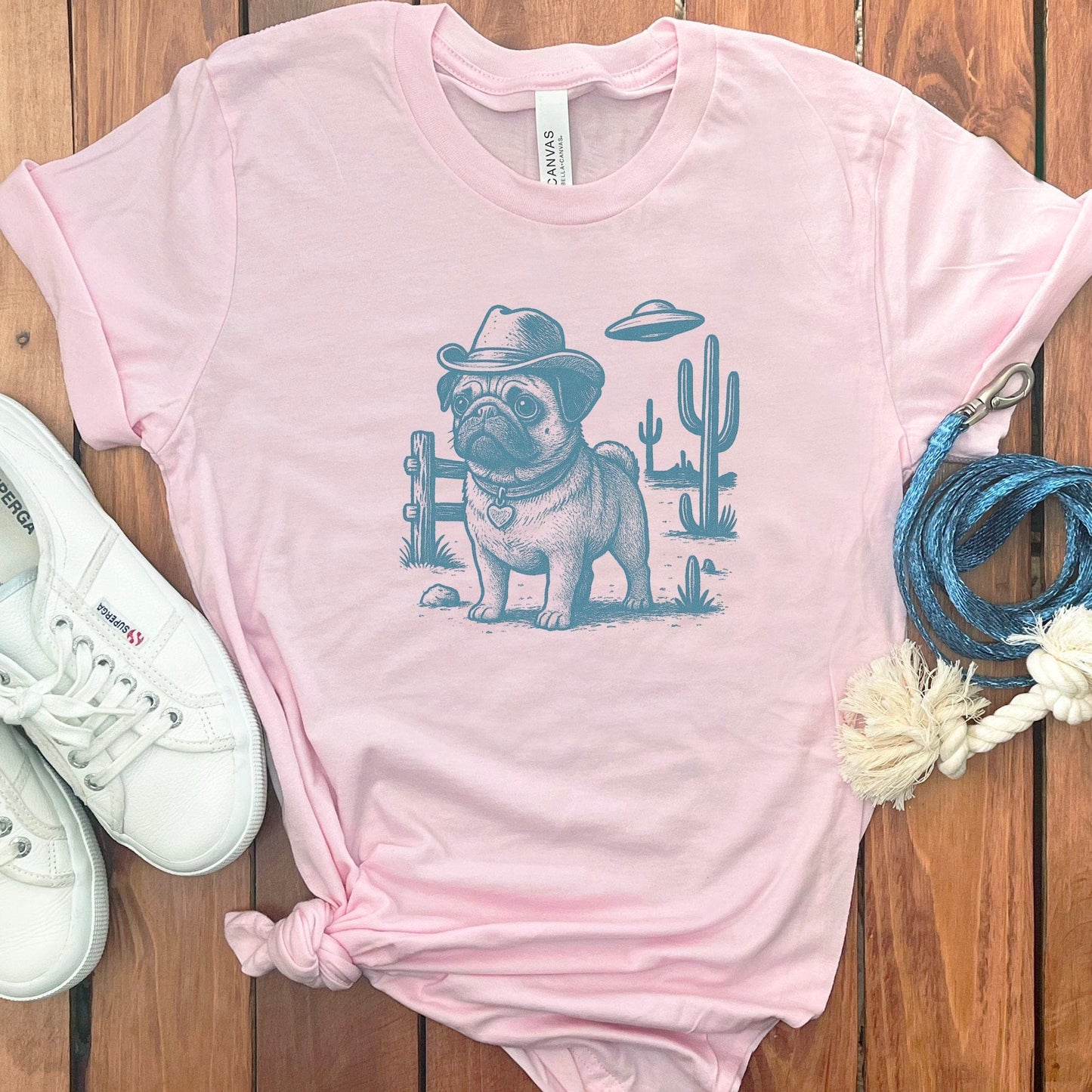 Cowboy Pug Graphic Tee with Cactus Print product type