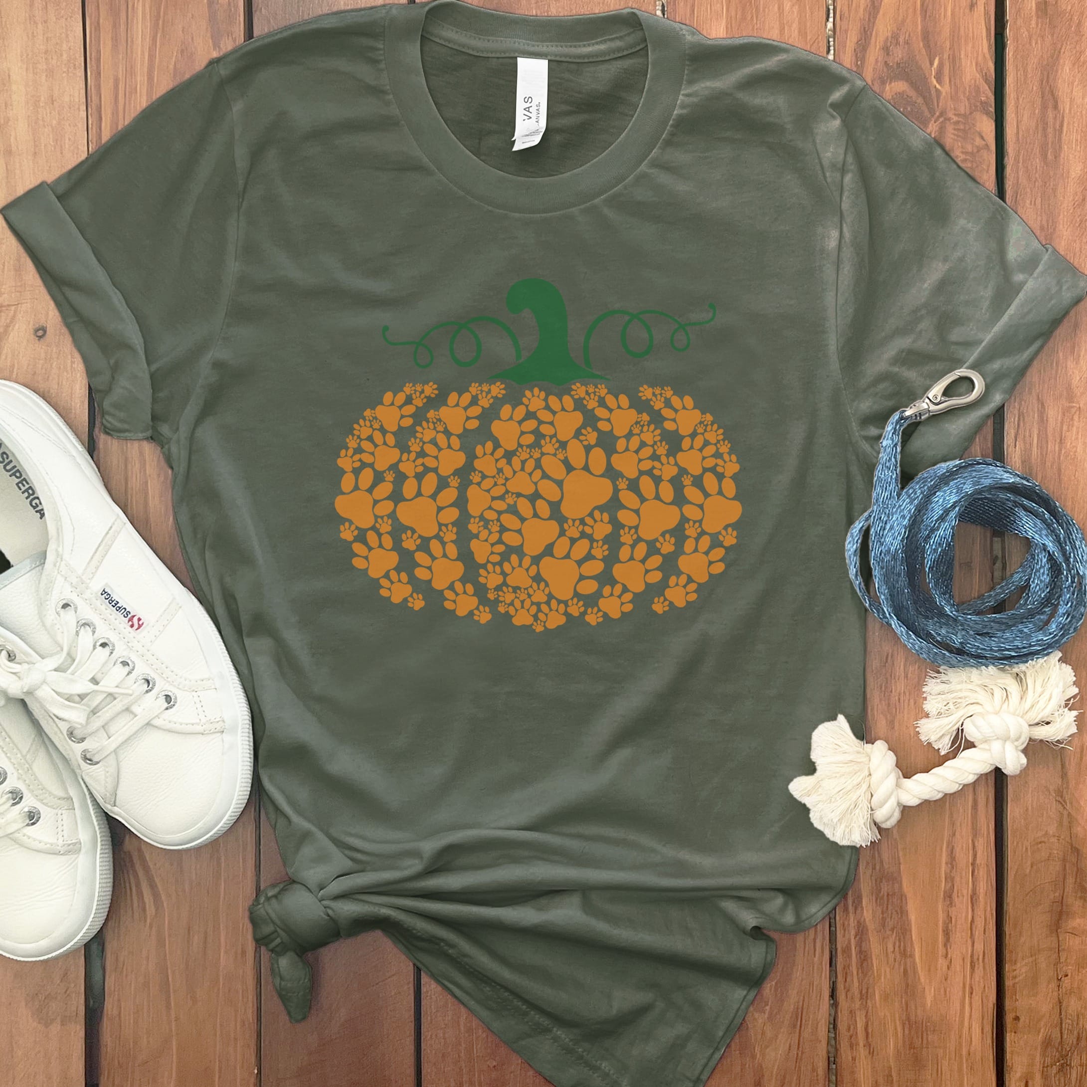 Pumpkin Dog Lover T-Shirt in Military Green / S by Puppy Jo
