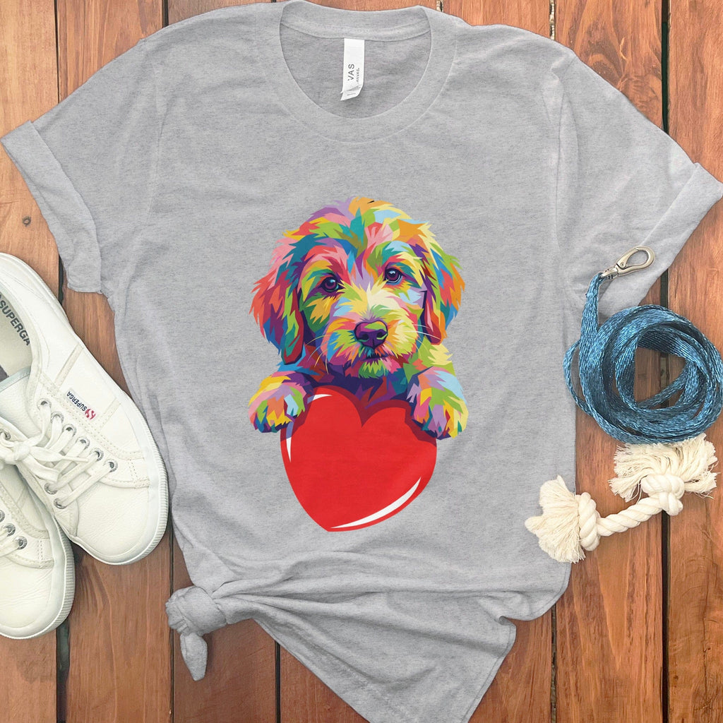Rainbow Doodle Heart T-Shirt in Athletic Heather / S by Puppy Jo