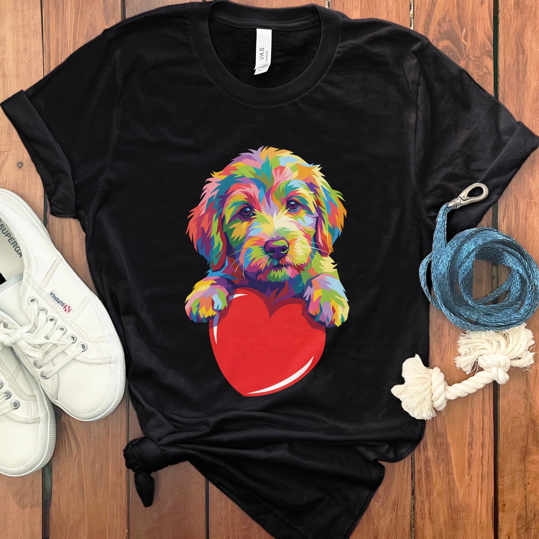 Rainbow Doodle Heart T-Shirt in Black / S by Puppy Jo