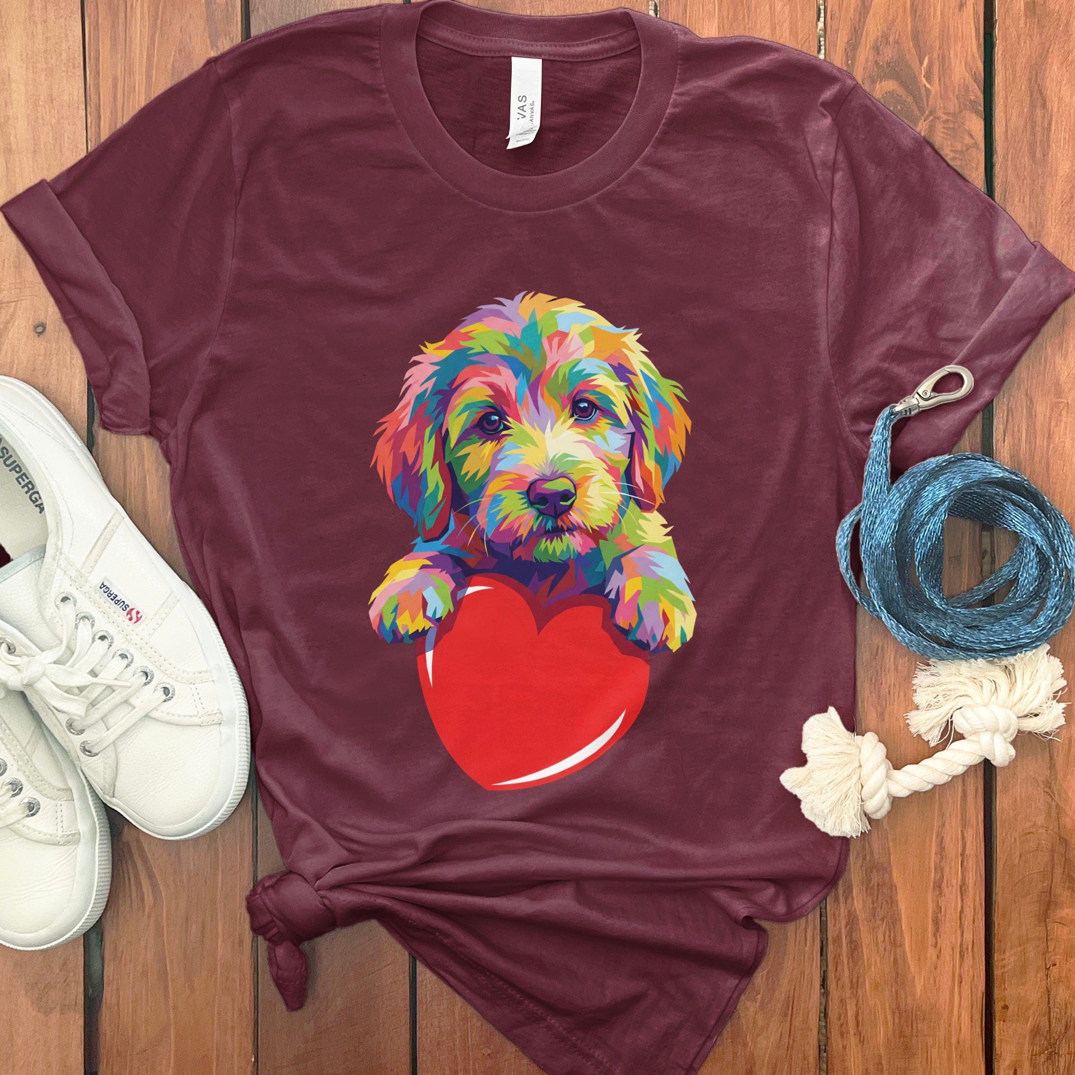Rainbow Doodle Heart T-Shirt in Maroon / S by Puppy Jo