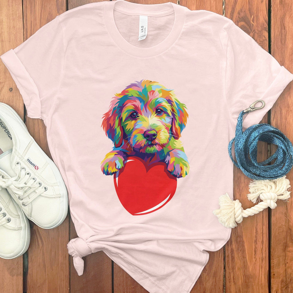 Rainbow Doodle Heart T-Shirt in Soft Pink / S by Puppy Jo