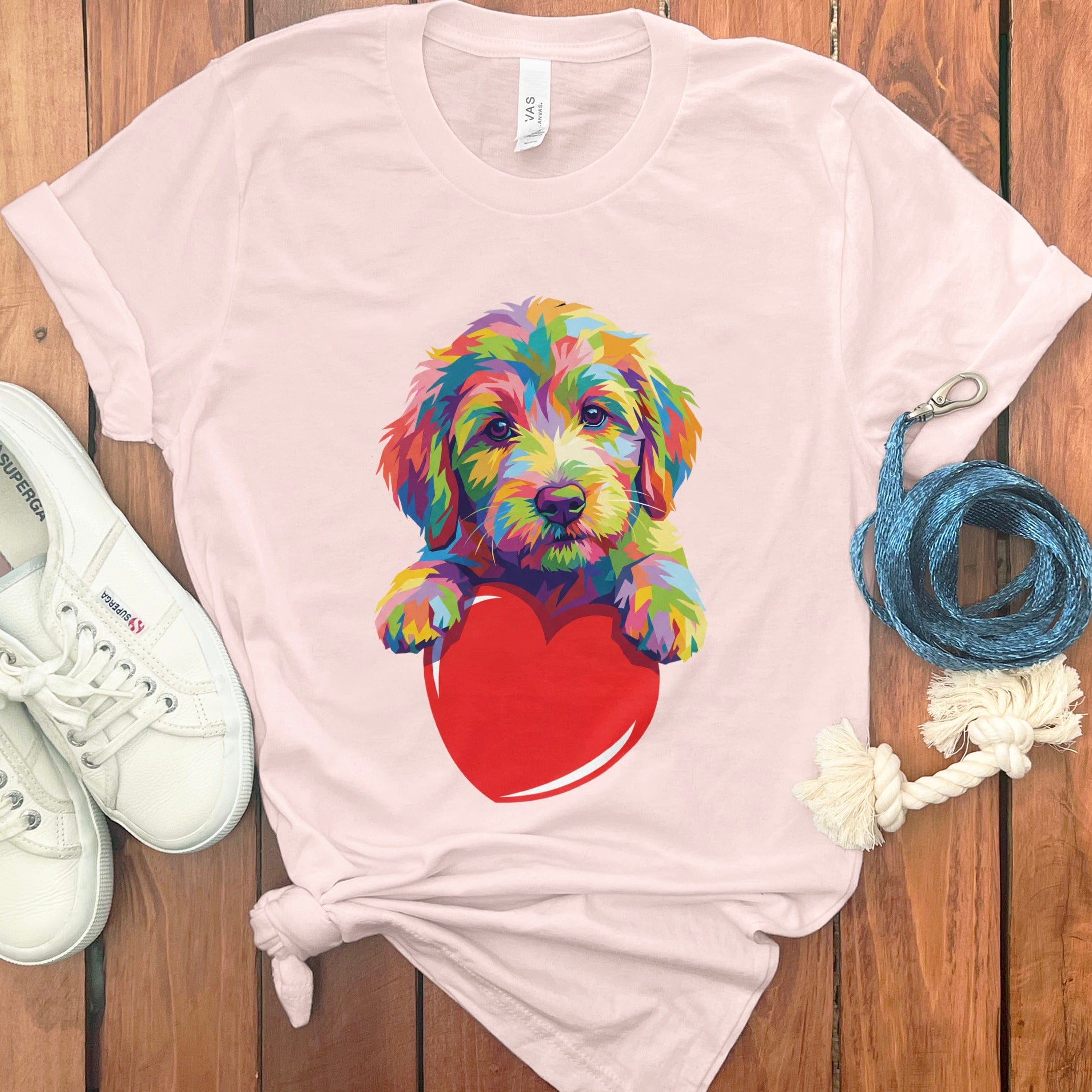Rainbow Doodle Heart T-Shirt in Soft Pink / S by Puppy Jo