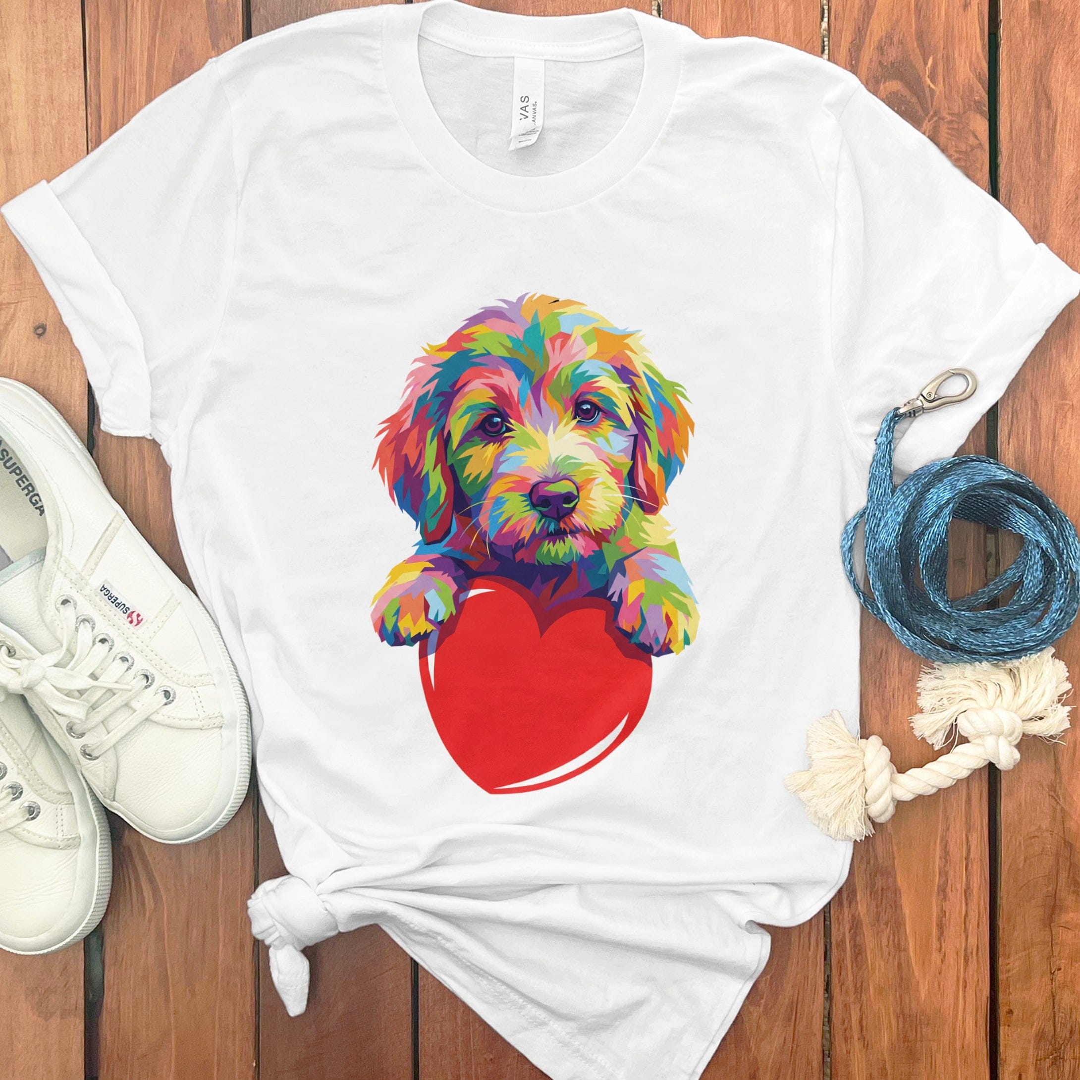 Rainbow Doodle Heart T-Shirt in White / S by Puppy Jo