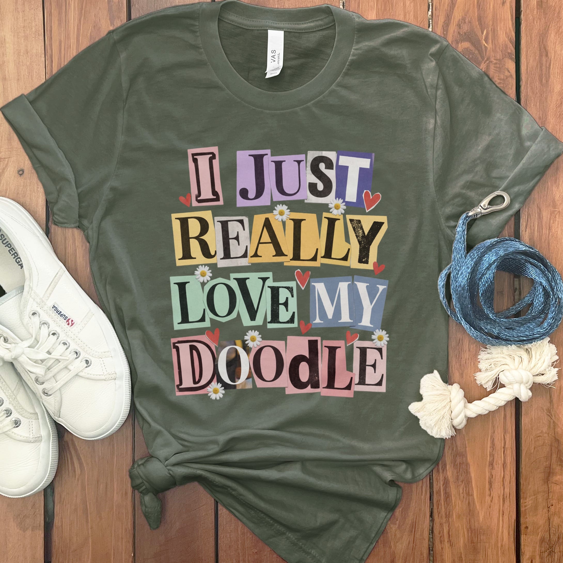Ransom Love Doodle T-Shirt in Military Green / S by Puppy Jo