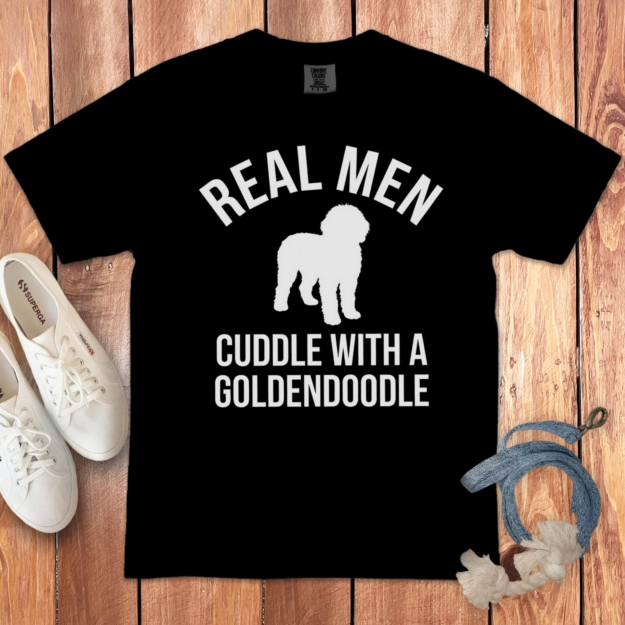 Real Men Goldendoodle Signature T-Shirt in Black / S by Puppy Jo