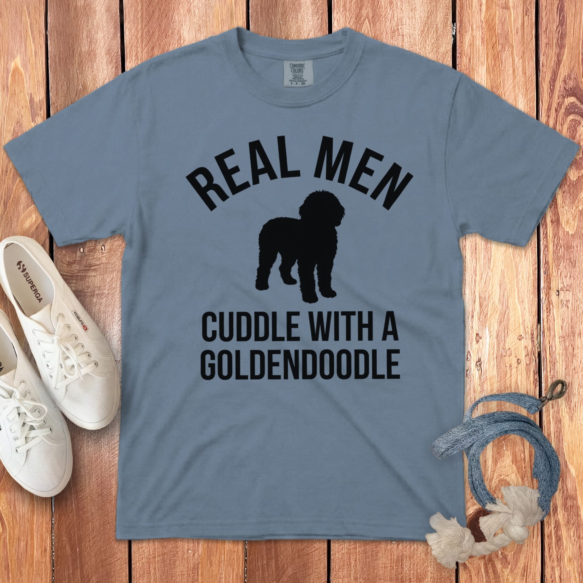 Real Men Goldendoodle Signature T-Shirt in Blue Jean / S by Puppy Jo
