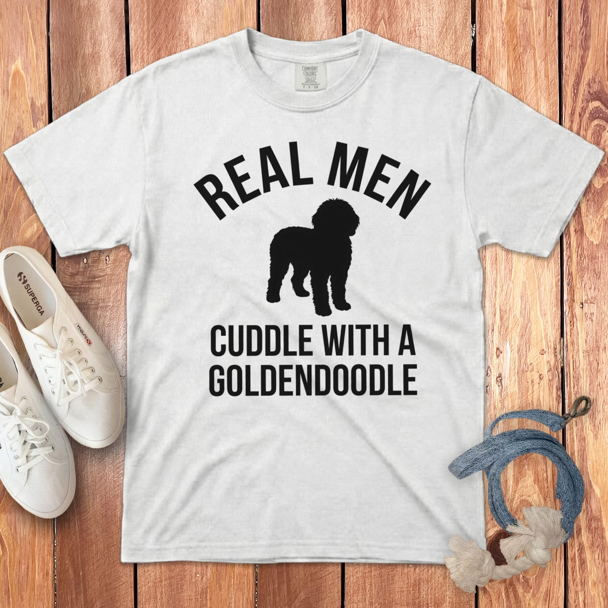 Real Men Goldendoodle Signature T-Shirt in White / S by Puppy Jo