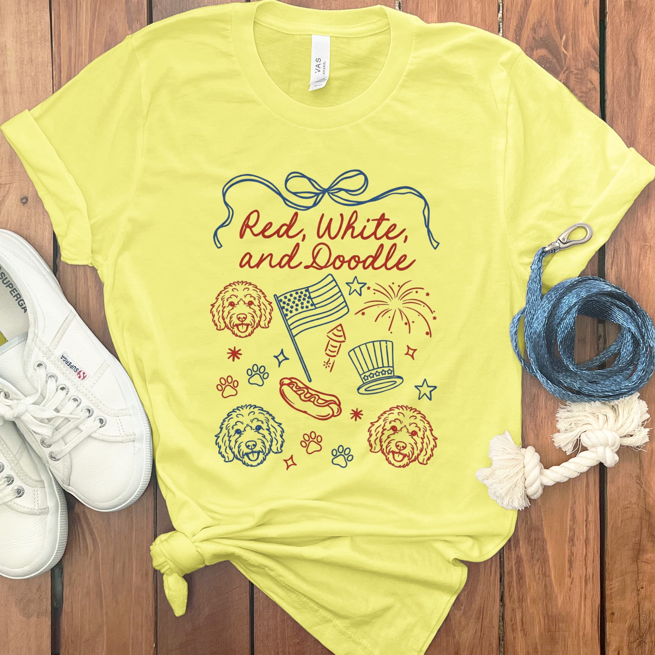 Red White Doodle T-Shirt in Yellow / S by Puppy Jo
