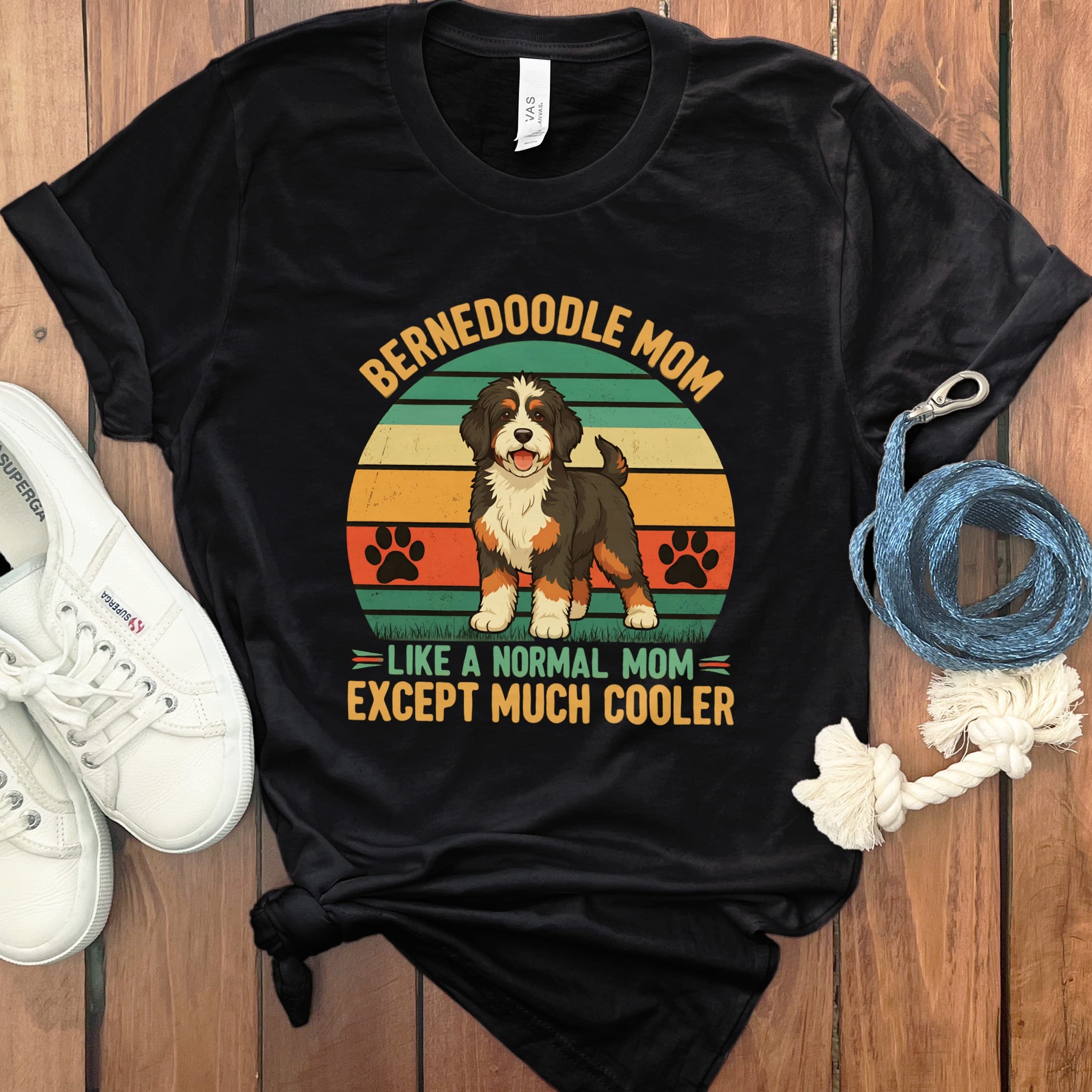 Retro Bernedoodle Mom T-Shirt in Black / M by Puppy Jo