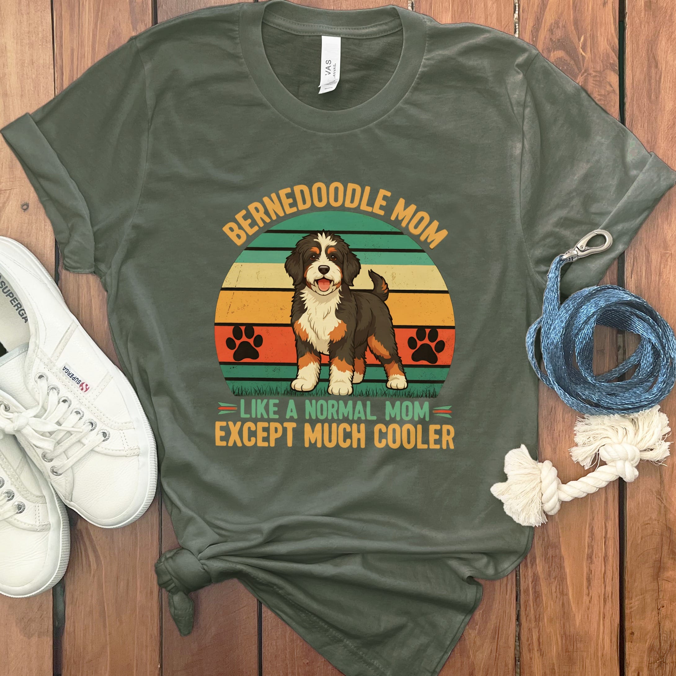 Retro Bernedoodle Mom T-Shirt in Military Green / M by Puppy Jo