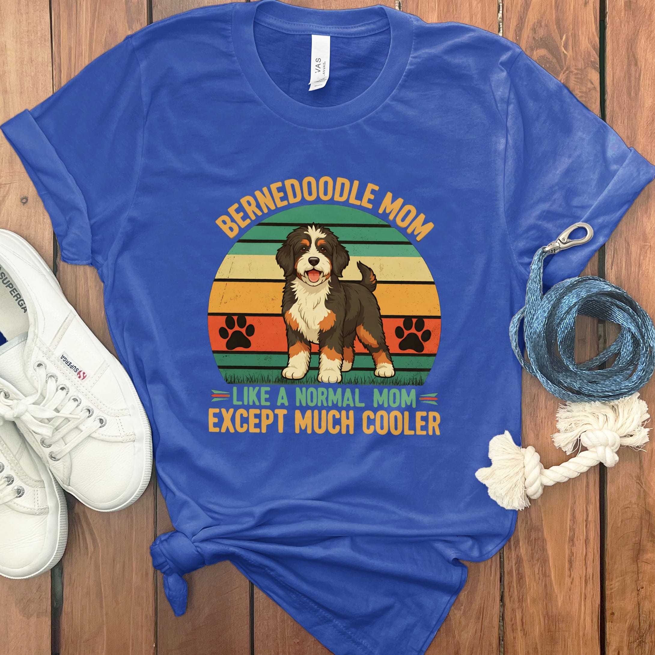 Retro Bernedoodle Mom T-Shirt in True Royal / M by Puppy Jo
