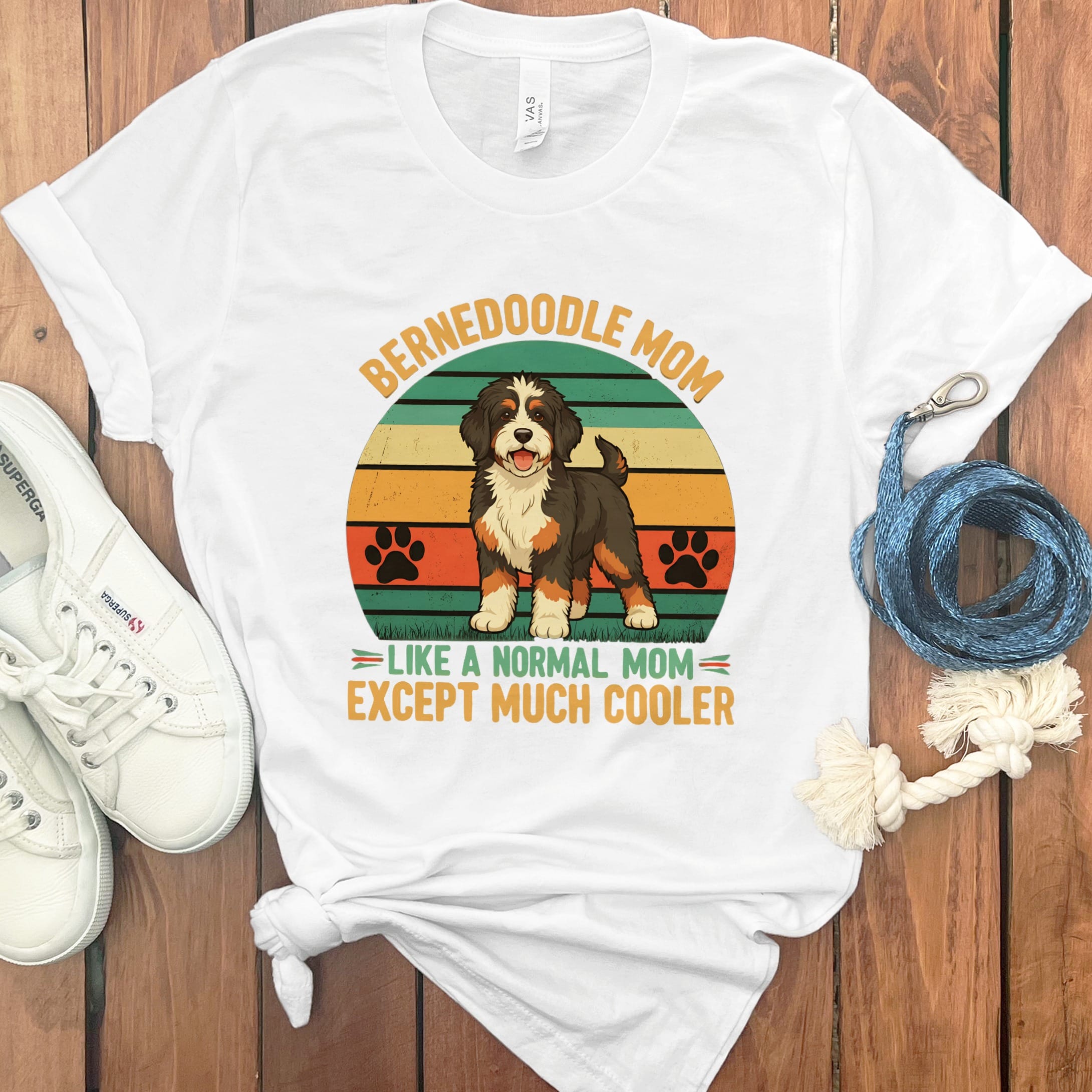 Retro Bernedoodle Mom T-Shirt in White / M by Puppy Jo