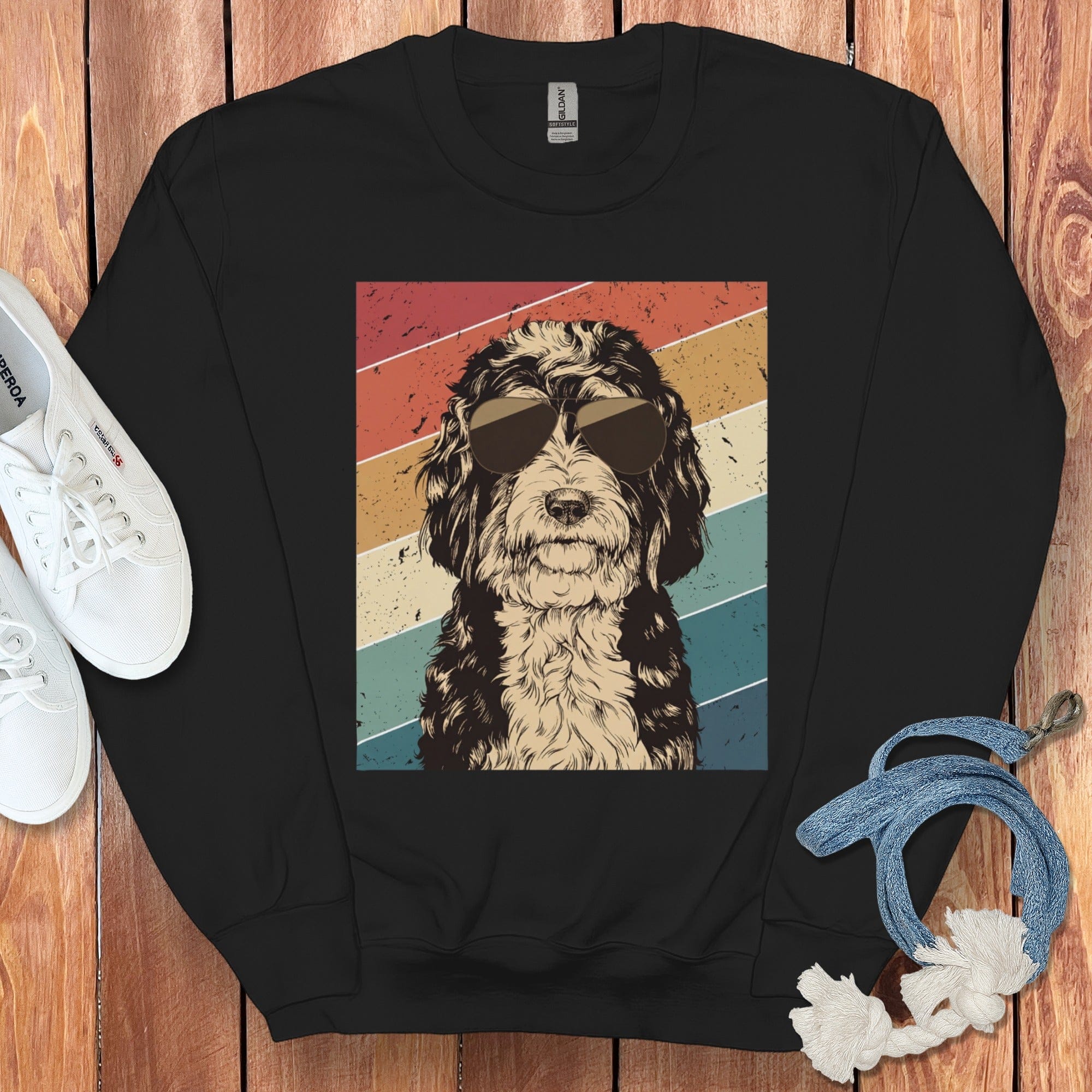 Retro Bernedoodle Sweatshirt in Black / S by Puppy Jo