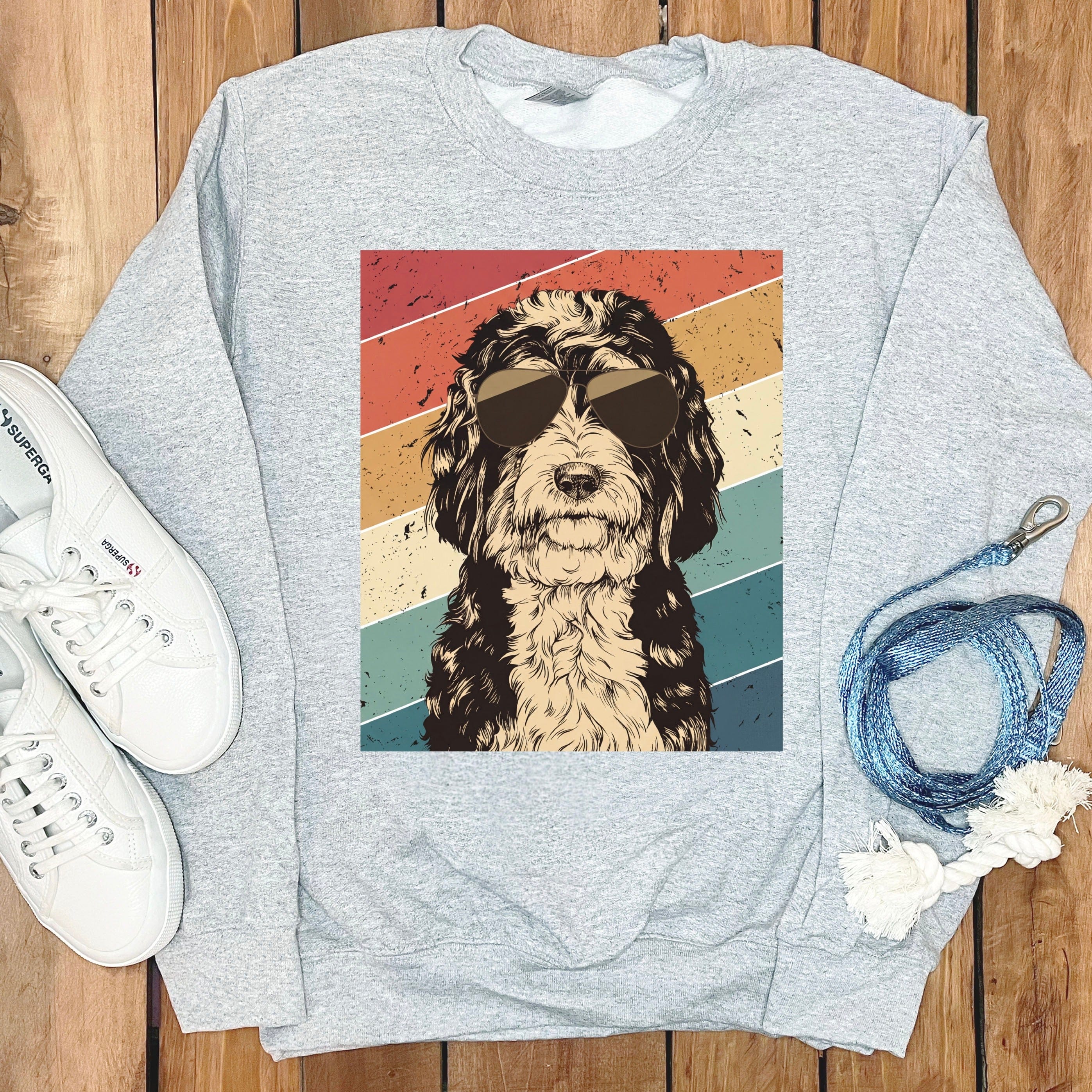 Retro Bernedoodle Sweatshirt in Sport Grey / S by Puppy Jo