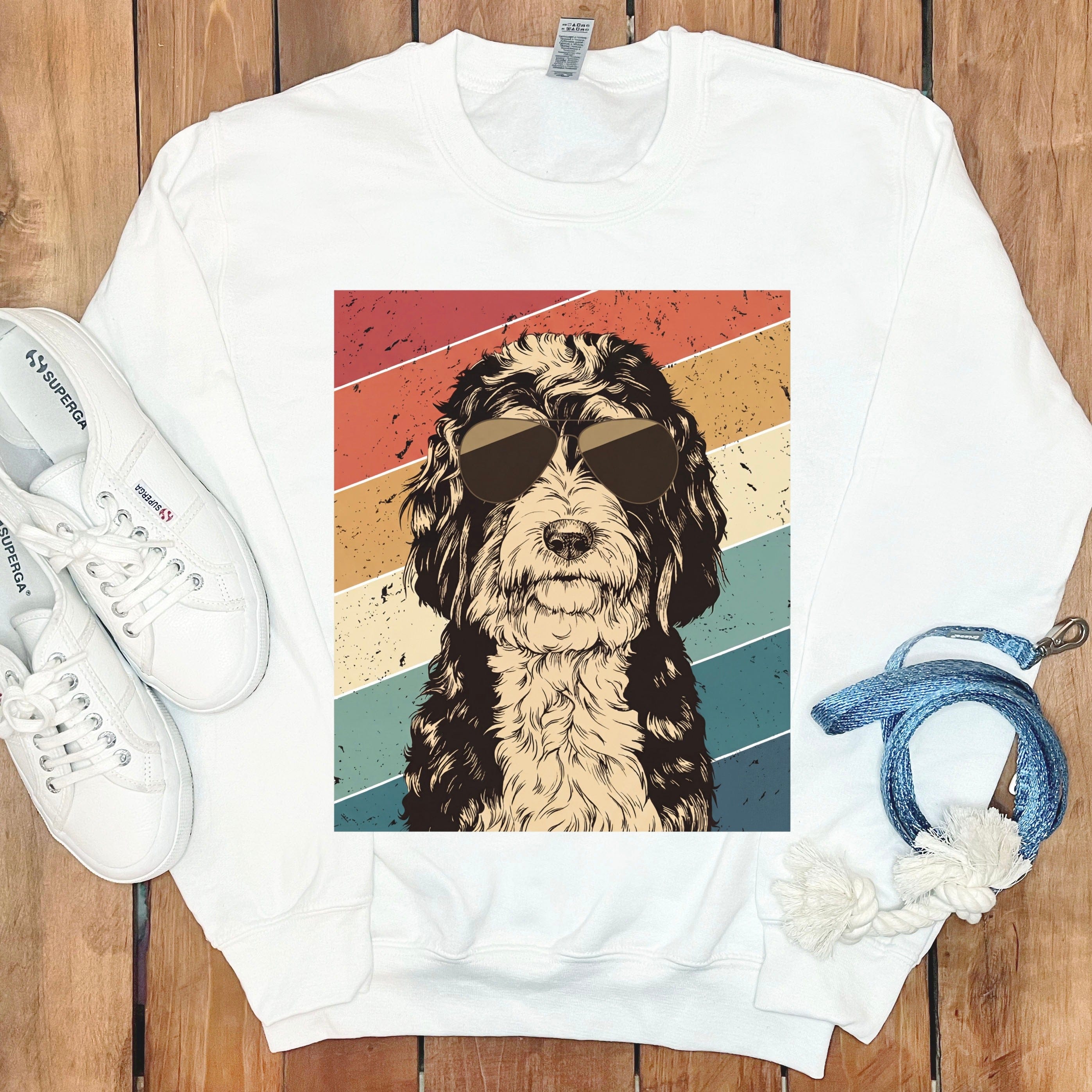 Retro Bernedoodle Sweatshirt in White / S by Puppy Jo