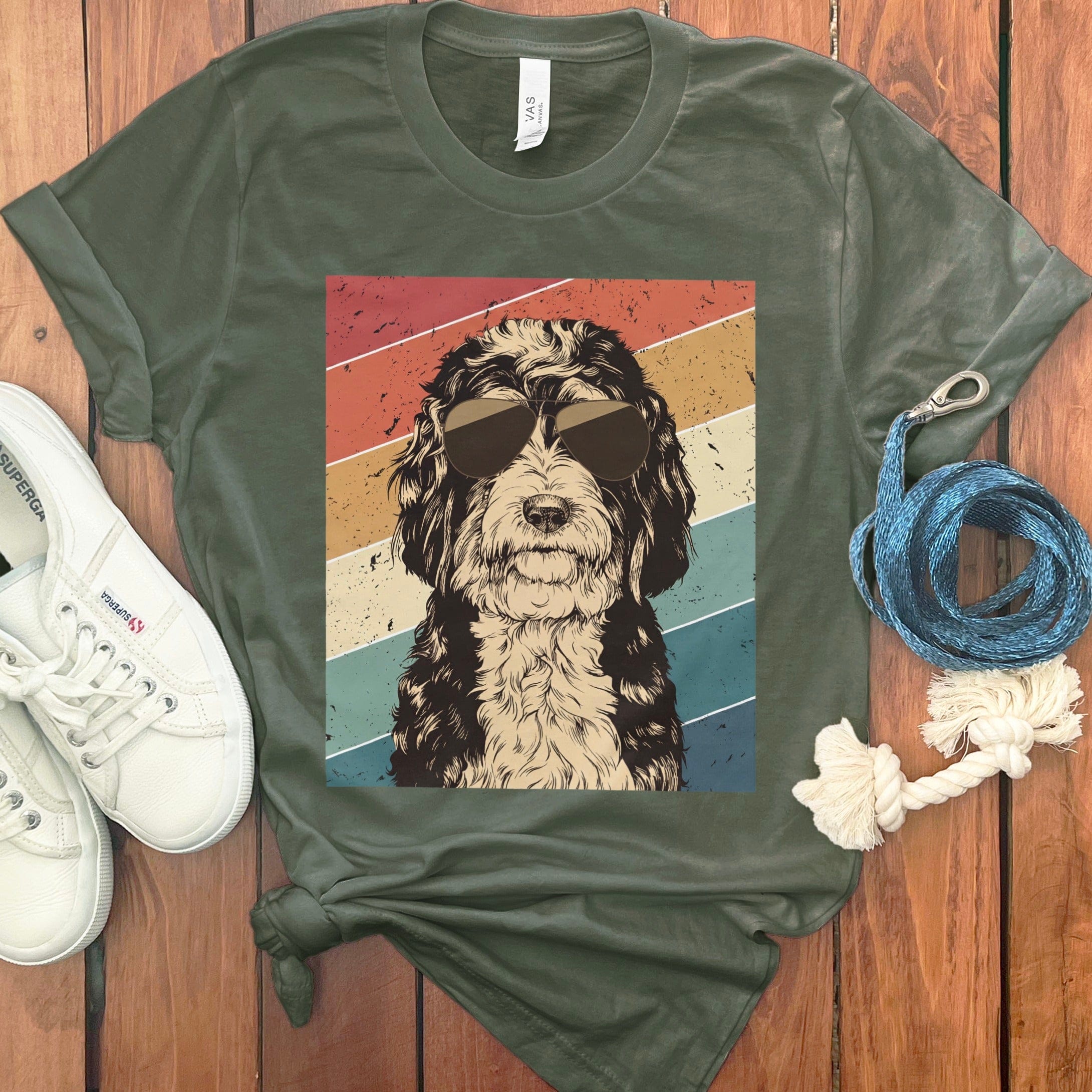 Retro Bernedoodle T-Shirt in Military Green / S by Puppy Jo