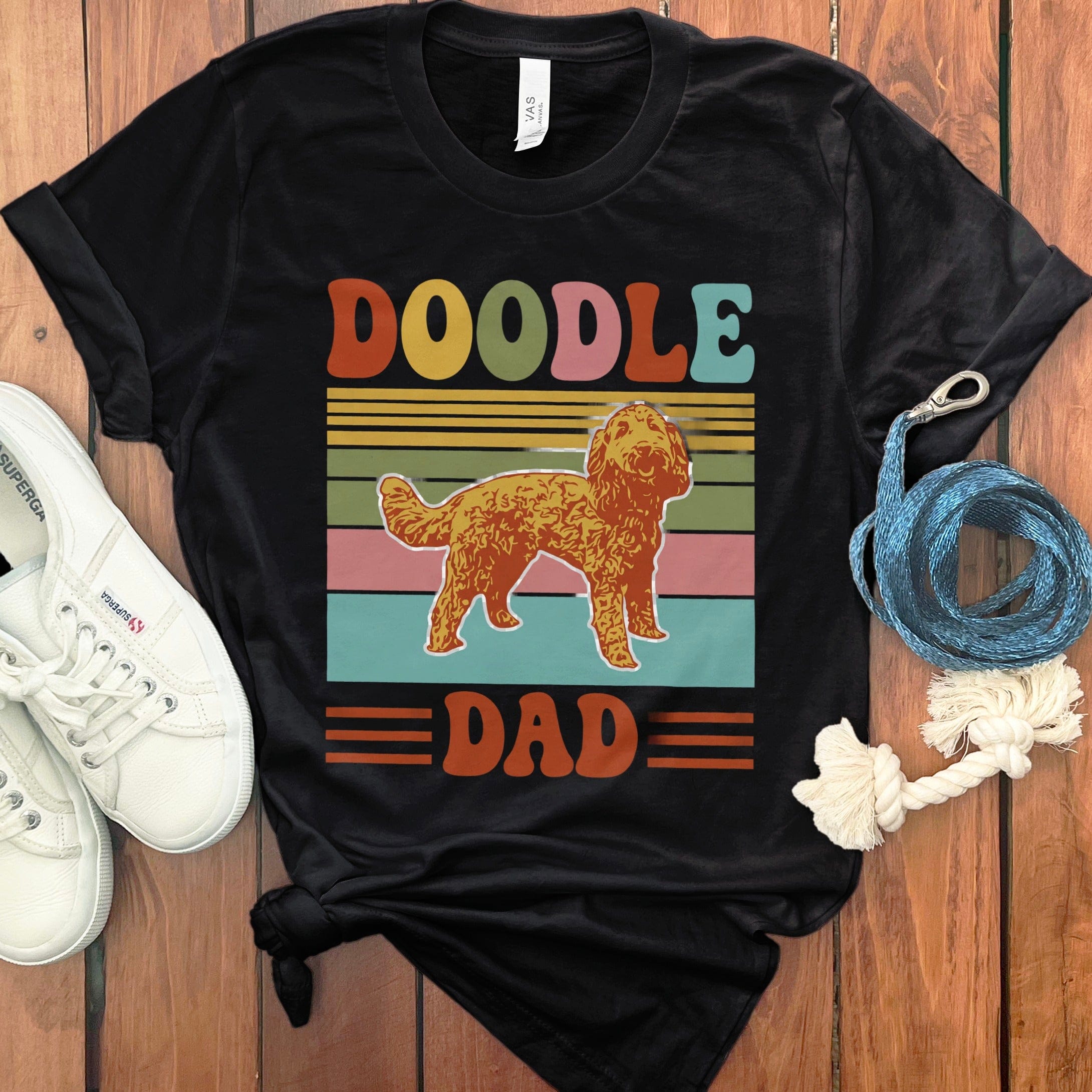Retro Colored Doodle Dad T-Shirt in Black / S by Puppy Jo