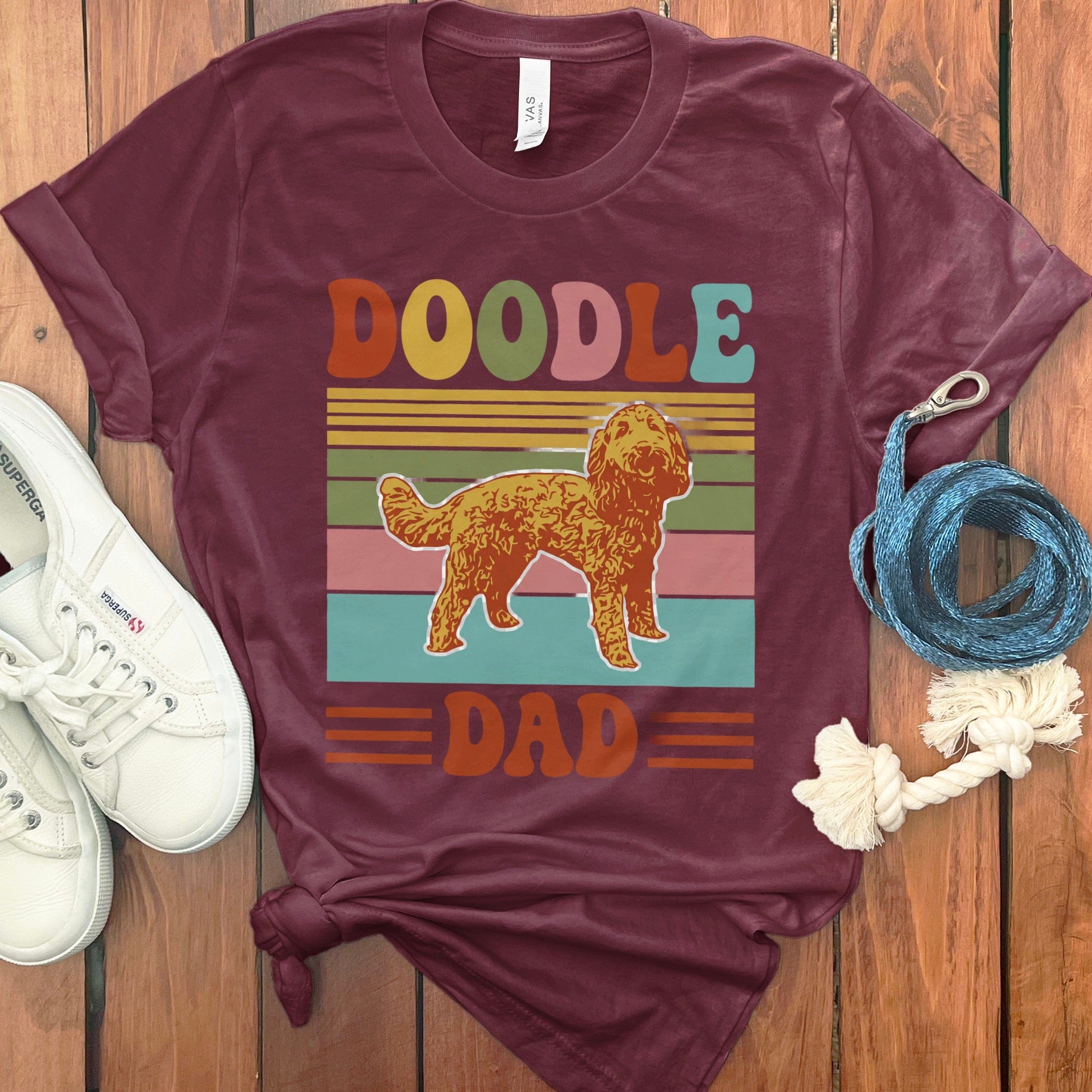 Retro Colored Doodle Dad T-Shirt in Maroon / S by Puppy Jo